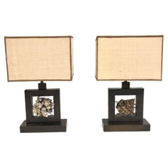 Pair of French Bronze & Rock Crystal Mineral Geode Table Lamps, Marc Du Plantier