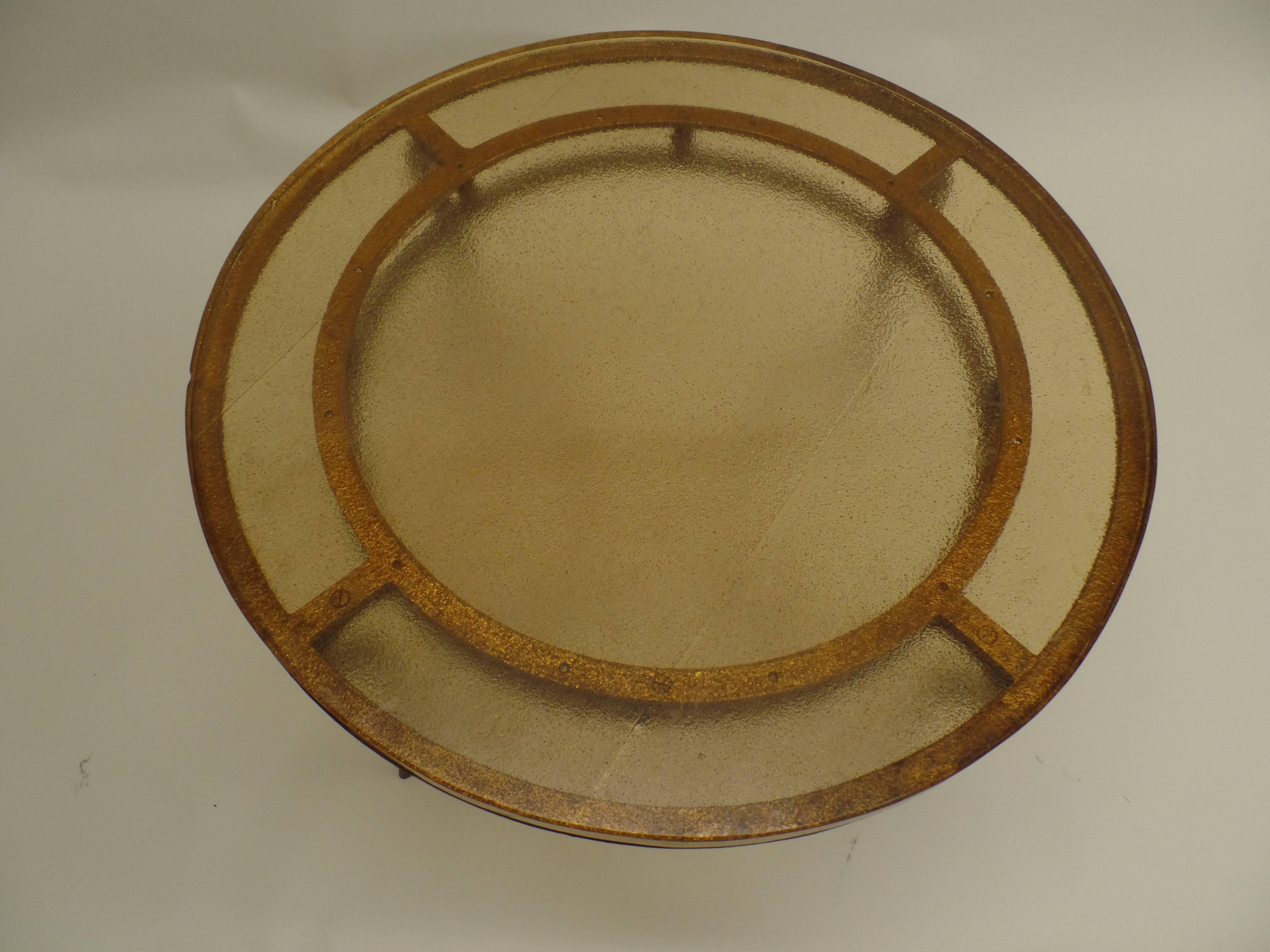 Mid-Century Modern French Midcentury / Art Deco Gilt Wrought Iron Coffee Table by Rene Drouet, 1940 For Sale