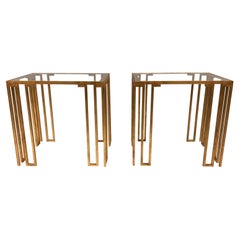 Pair of French Midcentury Gilt Iron 'Creneaux'  Tables attributed to Jean Royère