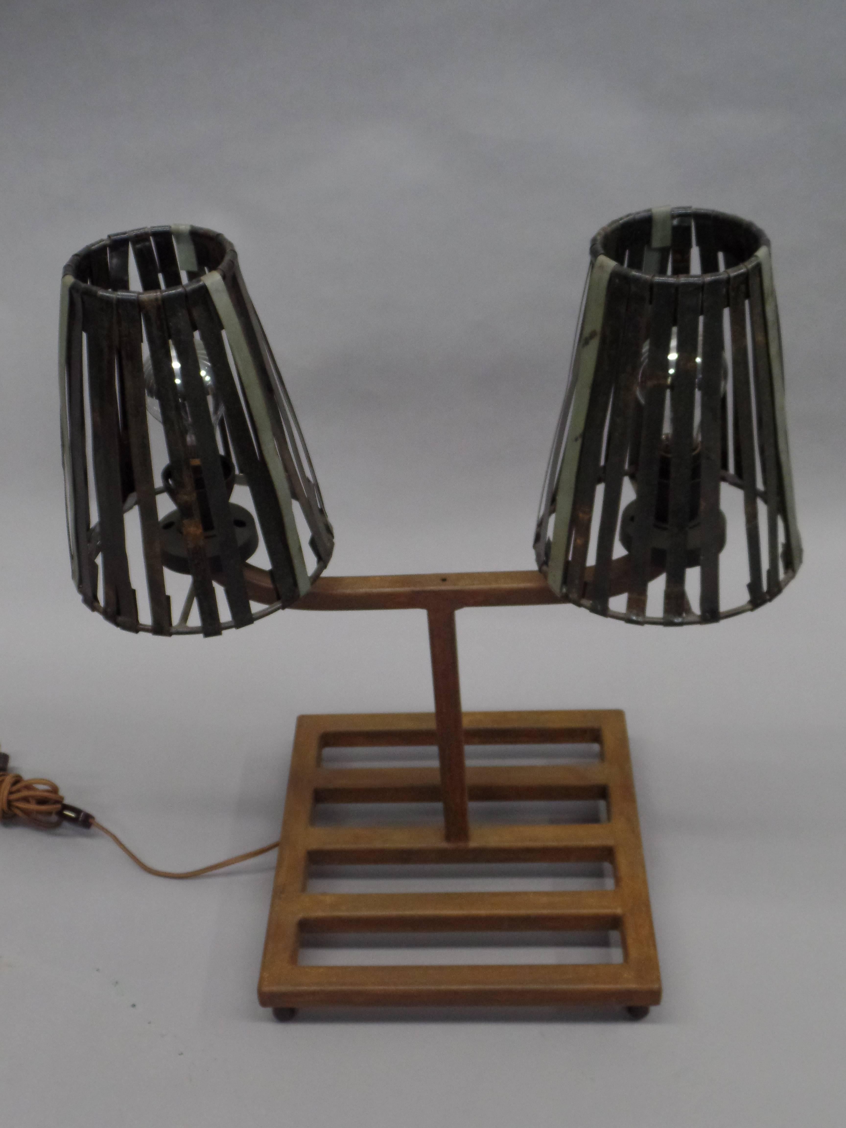 Hammered Pair of French Mid-Century Modern Industrial Table Lamps in Style Jean Prouvé