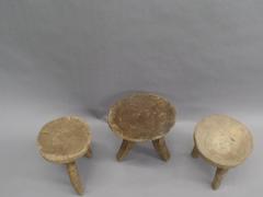 3 French 1930's Hand Carved Brutalist Stools / Side Tables in Style of A. Noll