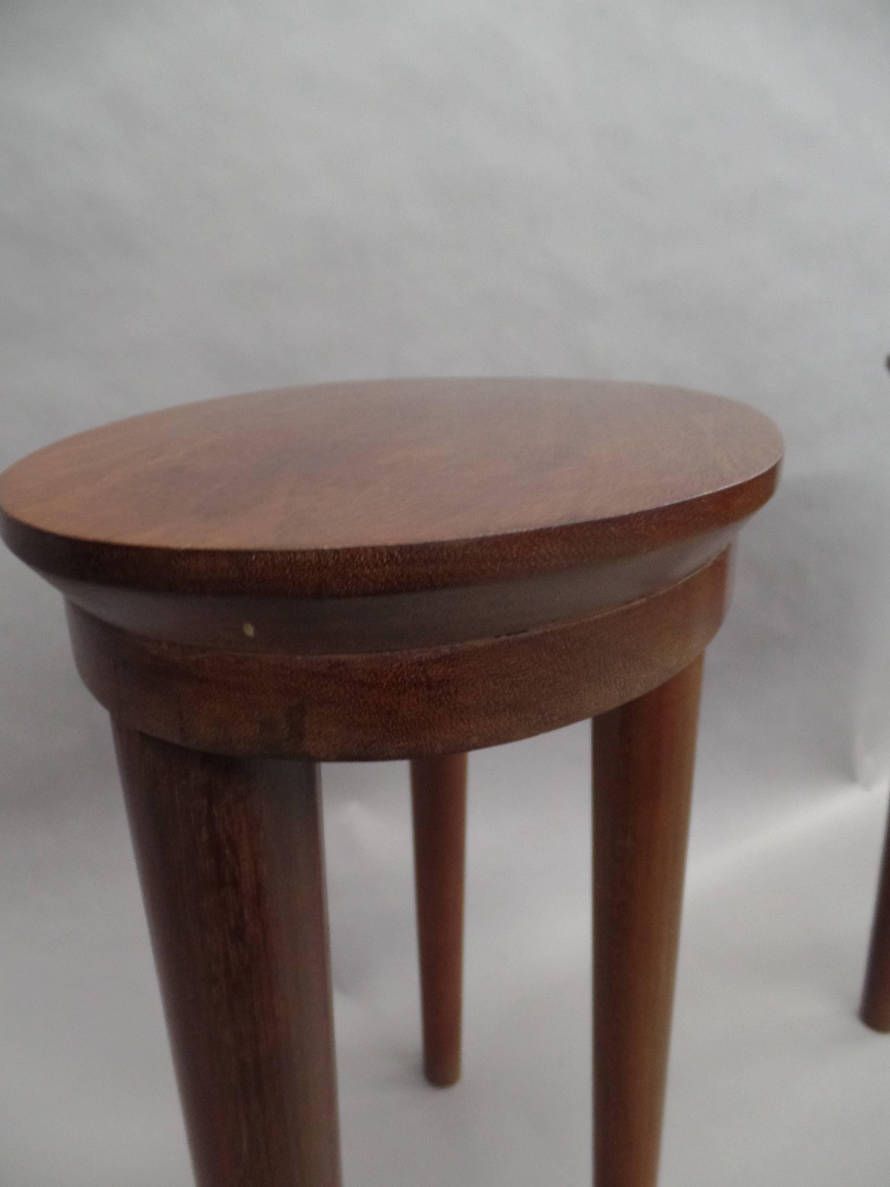 Pair of French Colonial Solid Teak Side Tables / Consoles / Nightstands, 1930 For Sale 3