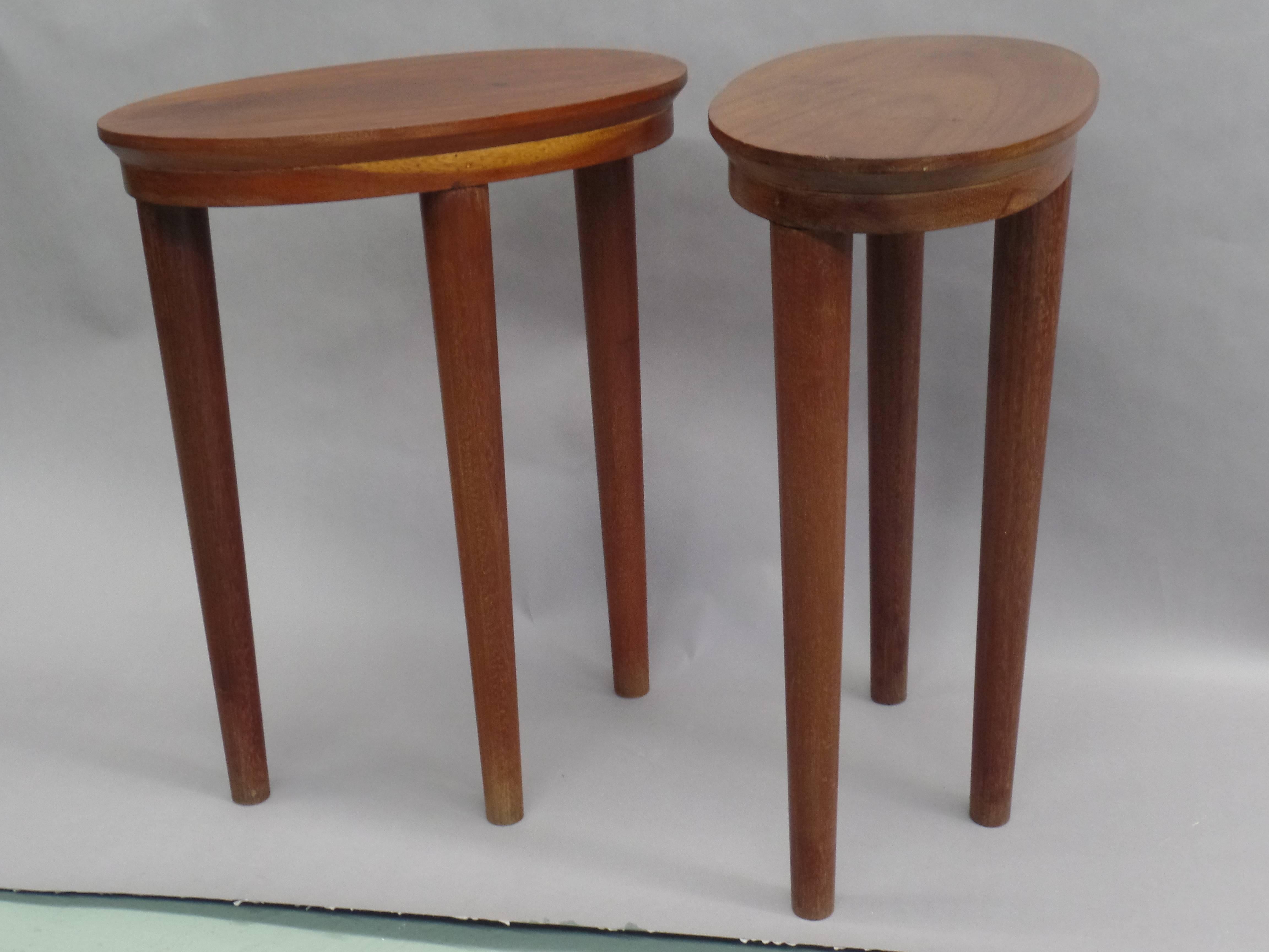 Mid-Century Modern Pair of French Colonial Solid Teak Side Tables / Consoles / Nightstands, 1930 For Sale