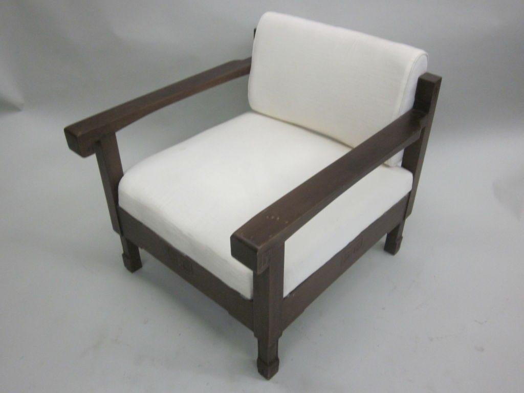 Pair of French Art Deco / Modern Neoclassical, Teak Lounge Chairs, circa 1925-30 For Sale 1