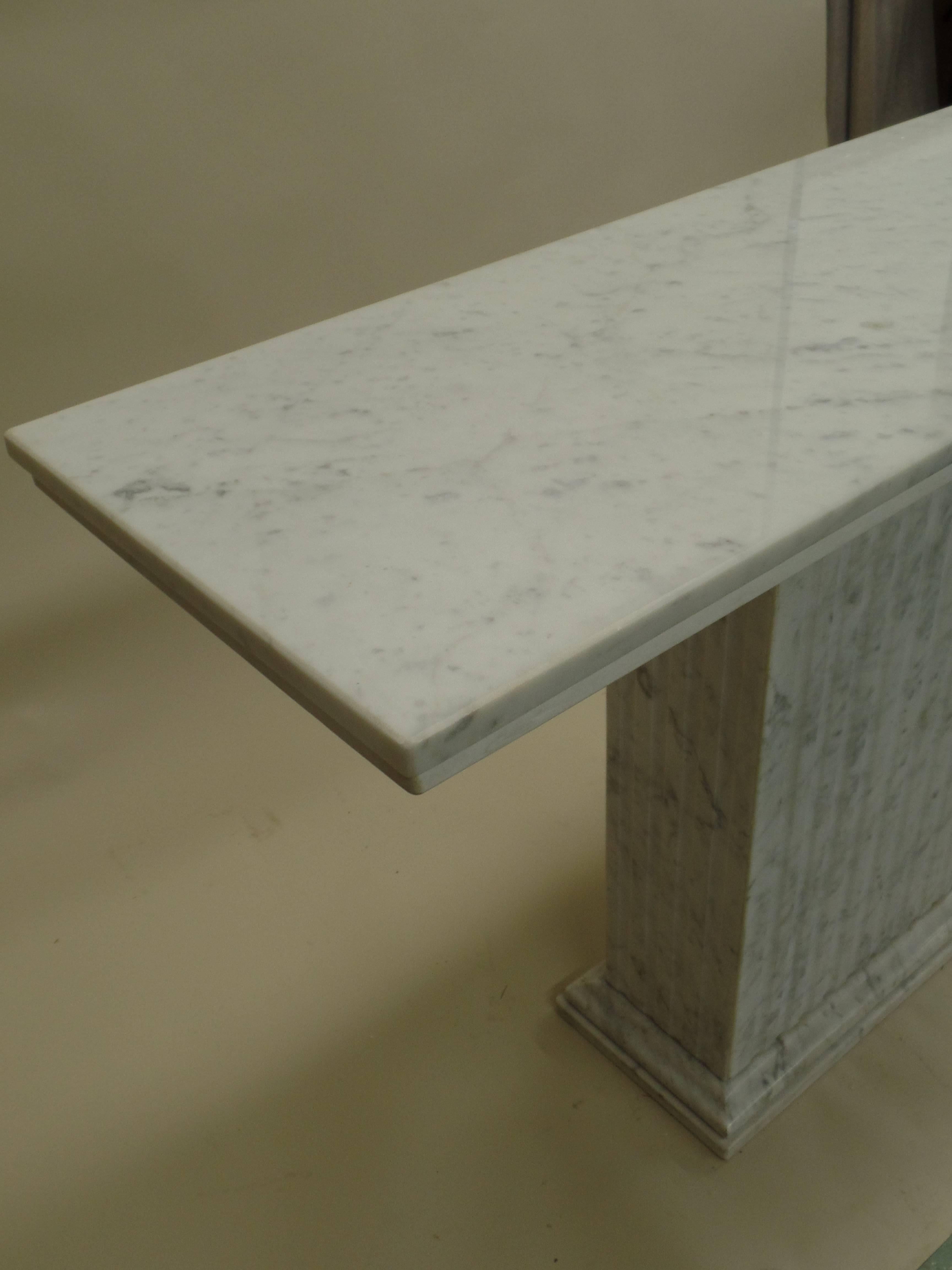 2 Italian Mid-Century Modern Carrara Marble Consoles /Sofa Tables Marcel Breuer For Sale 1