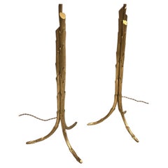 French Mod. Neoclassic Gilt Bronze Faux Bamboo Table Lamps, Maison Baguès, Pair