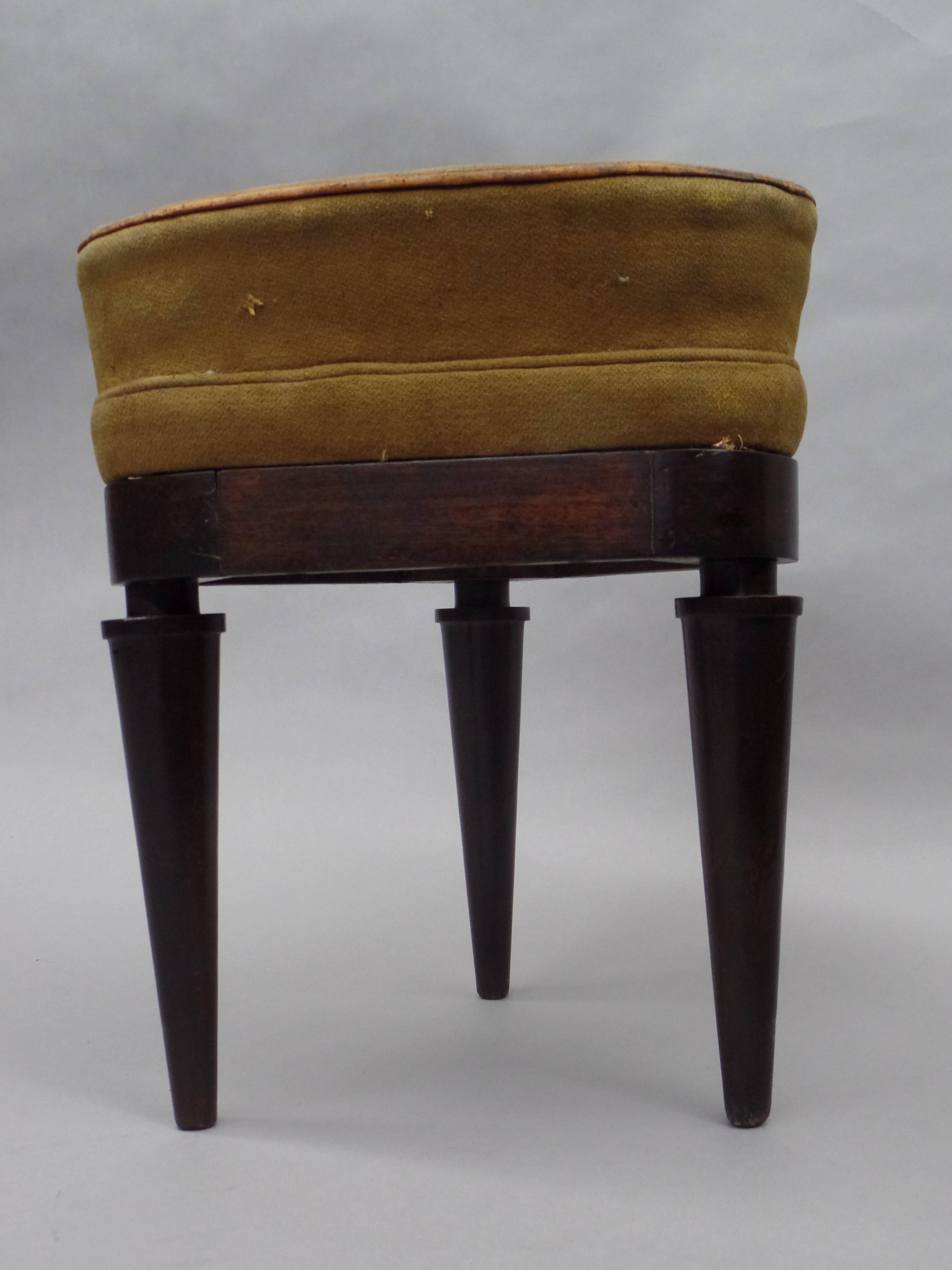 French Modern Neoclassical Mahogany and Suede Tri-Corner Stools, Andre Arbus For Sale 1