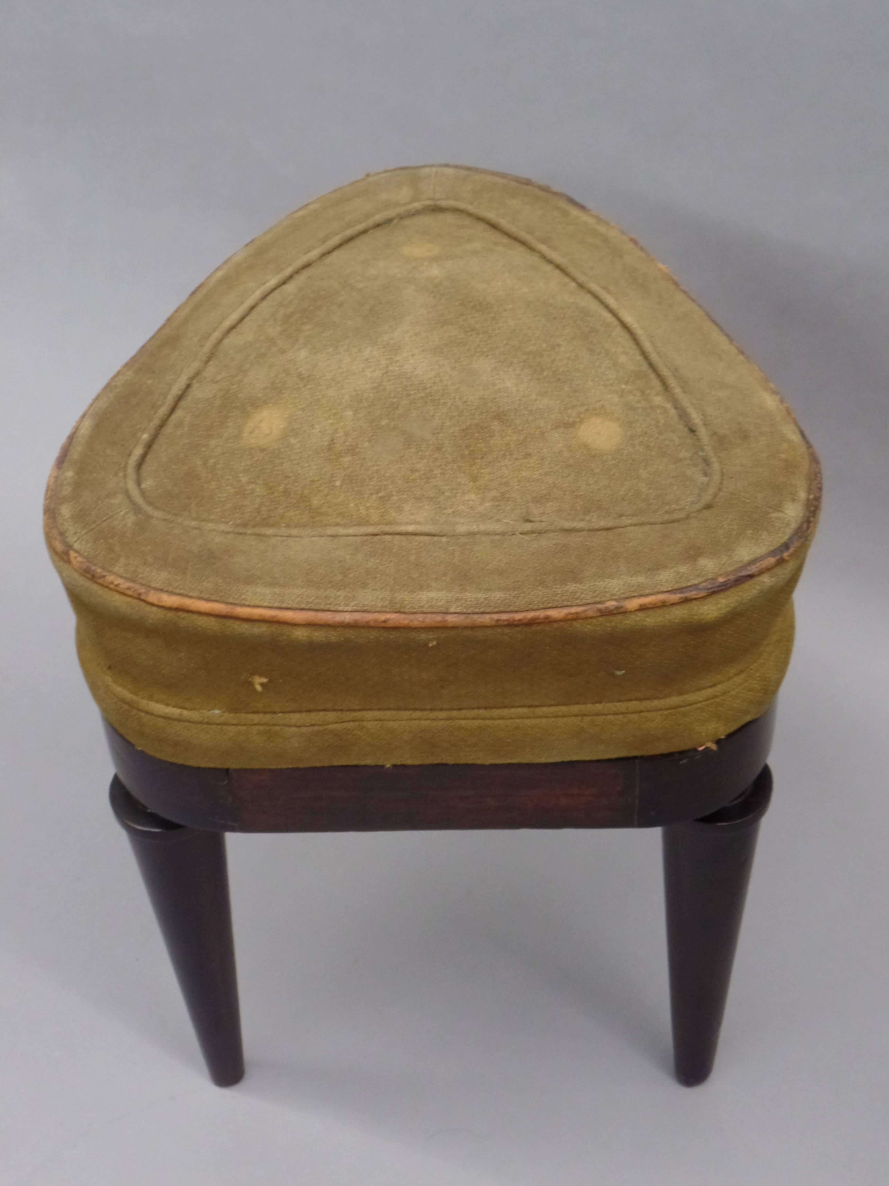 18th Century French Modern Neoclassical Mahogany and Suede Tri-Corner Stools, Andre Arbus For Sale