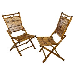 Coppia di sedie da salotto in bambù e rattan in stile neoclassico moderno francese