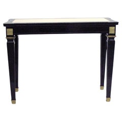Vintage French Modern Neoclassical Black Lacquer & Leather Console Att. Andre Arbus 1940