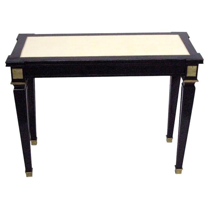 French Art Deco Modern Neoclassical Black Lacquer & Leather Console, Andre Arbus For Sale