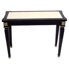 Console néoclassique française en laque noire et cuir Att. Andre Arbus 1940