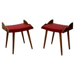 Pareja de bancos / taburetes italianos de madera modernos de mediados de siglo atribuidos a Gio Ponti