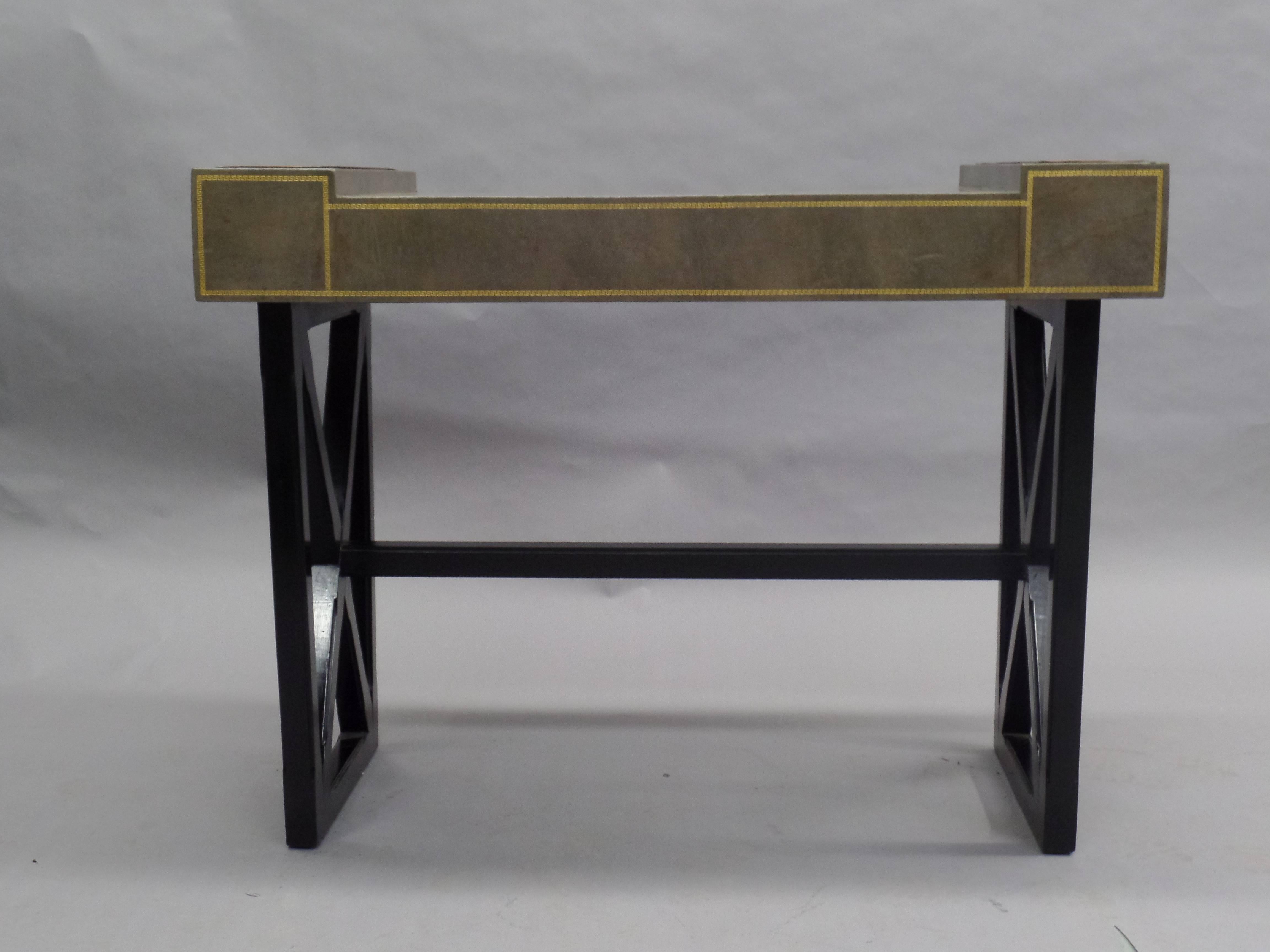 Mid-Century Modern French Modern Neoclassical Ebony & Leather Desk /Writing Table, JeanMichel Frank For Sale