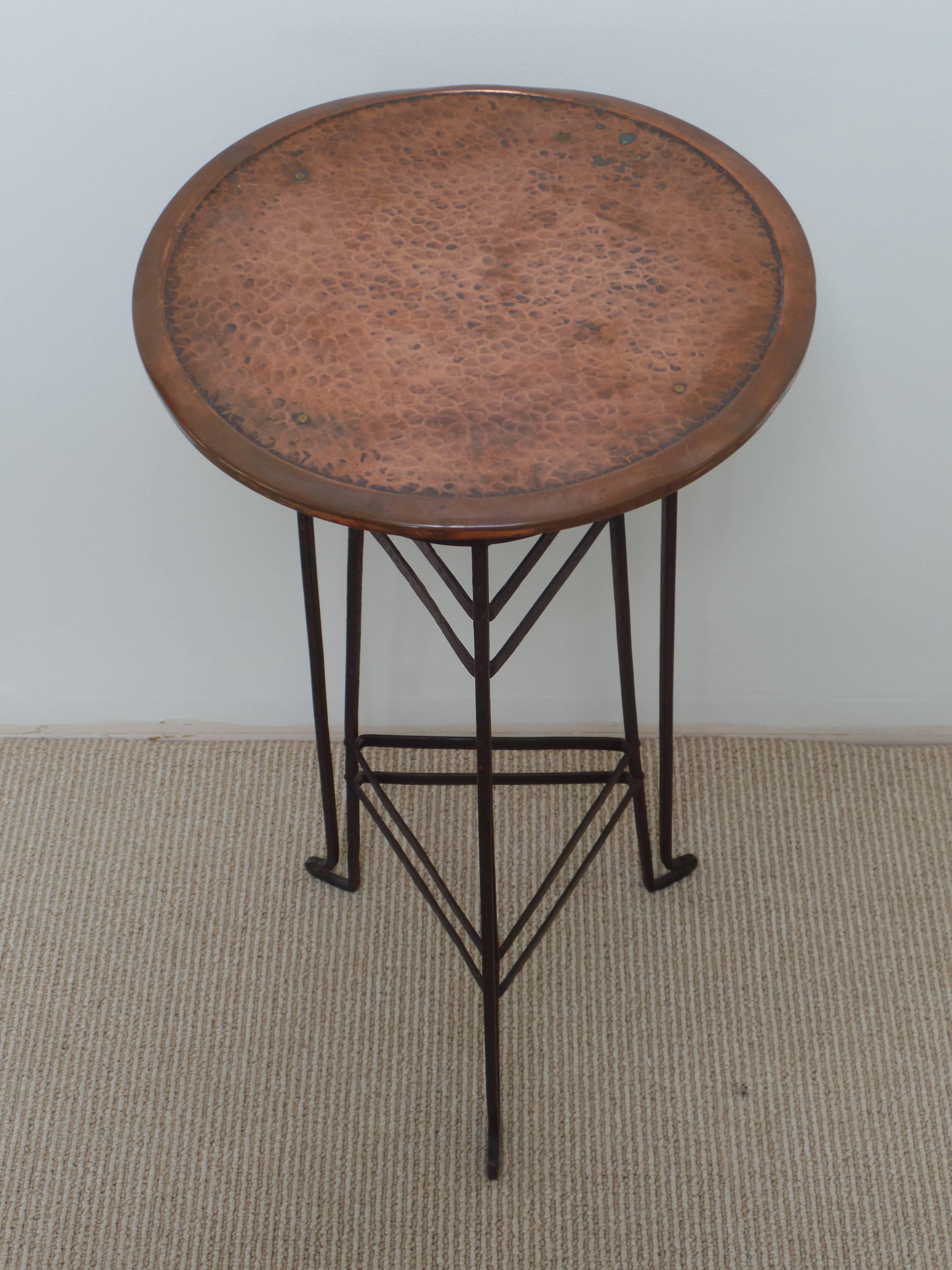 Art Nouveau Austrian Early Modern Copper and Steel Gueridon or Side Table
