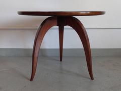 French Mid-Century Modern Round Walnut Side or Coffee Table Attr. to Jules Leleu