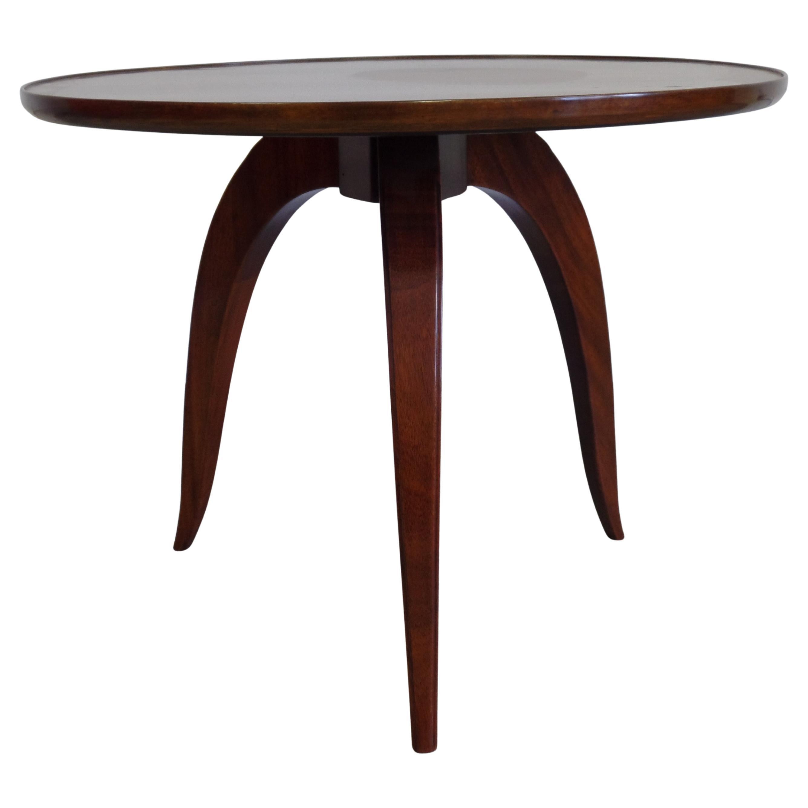 French Mid-Century Modern Round Walnut Side or Coffee Table Attr. to Jules Leleu For Sale