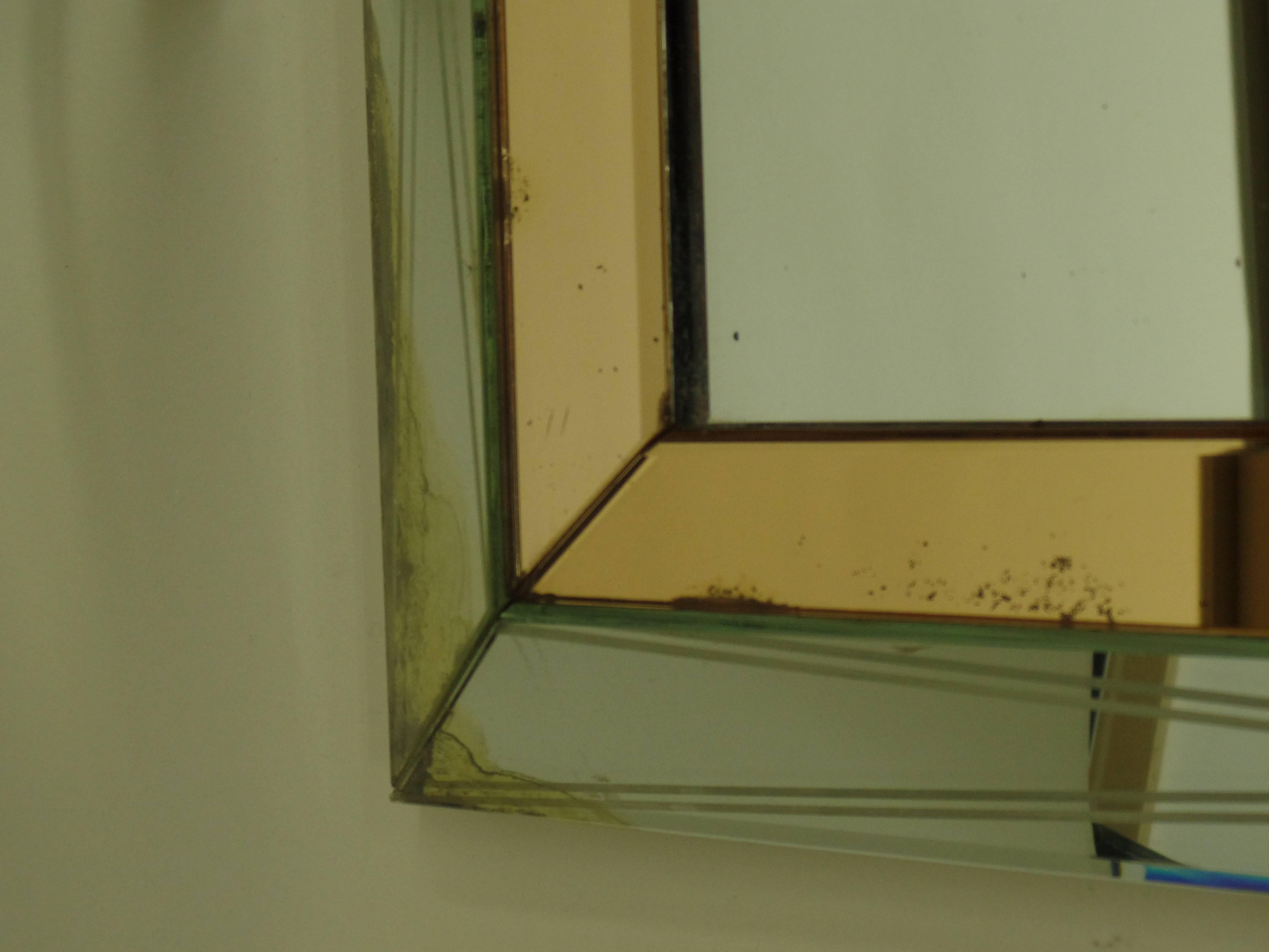 Etched French, 1940s Modern Neoclassical Mirrored Frame Mirror For Sale
