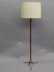 French Midcentury Hand-Stitched Leather Floor Lamp in Style of Jacques Adnet