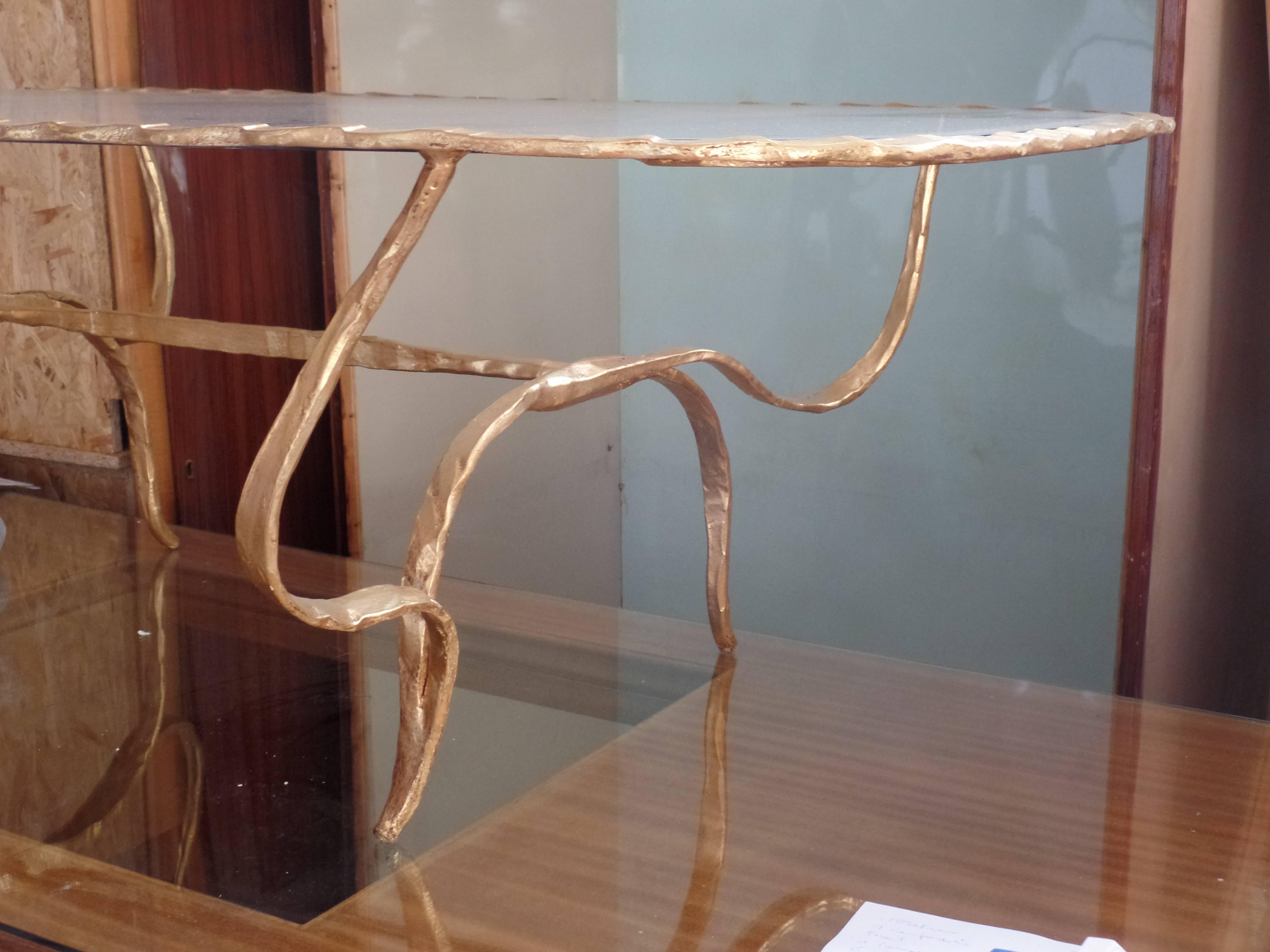 20th Century Unique Italian Gilt and Forged Iron Coffee Table by Sculptor, Giovanni Banci