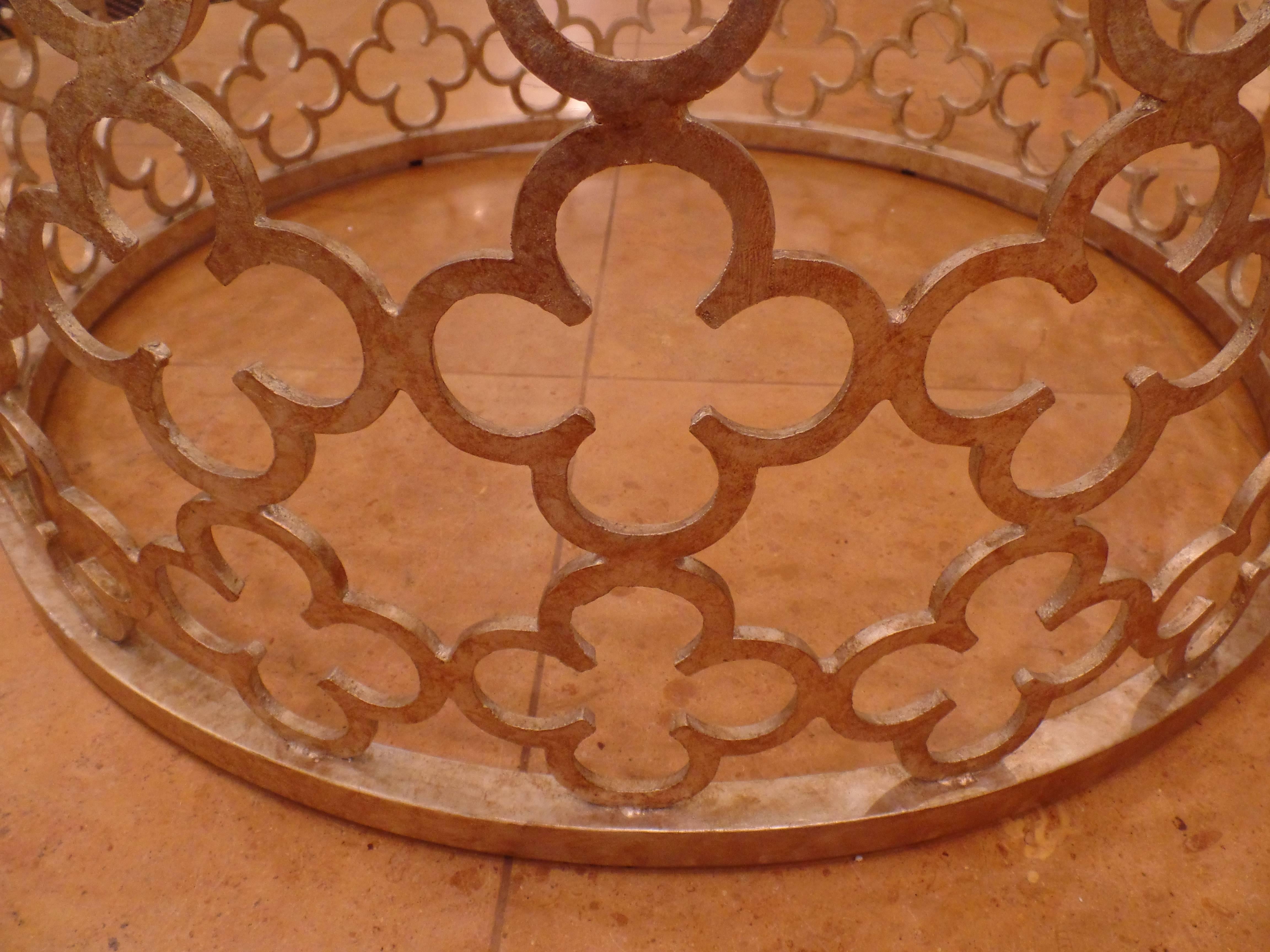 Glass Large Round Italian Silver and Gilt Wrought Iron Coffee Table For Sale