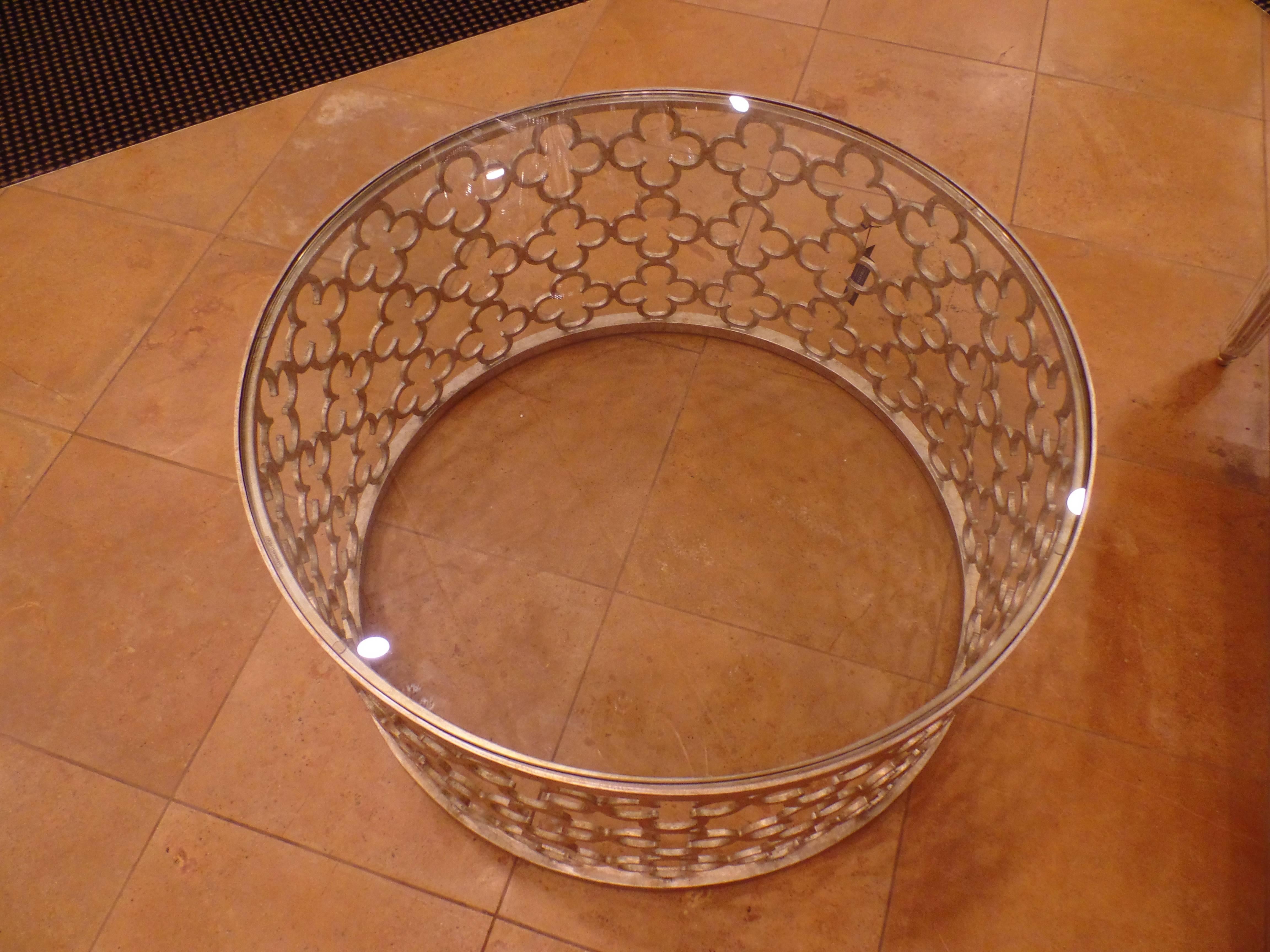 20th Century Large Round Italian Silver and Gilt Wrought Iron Coffee Table For Sale