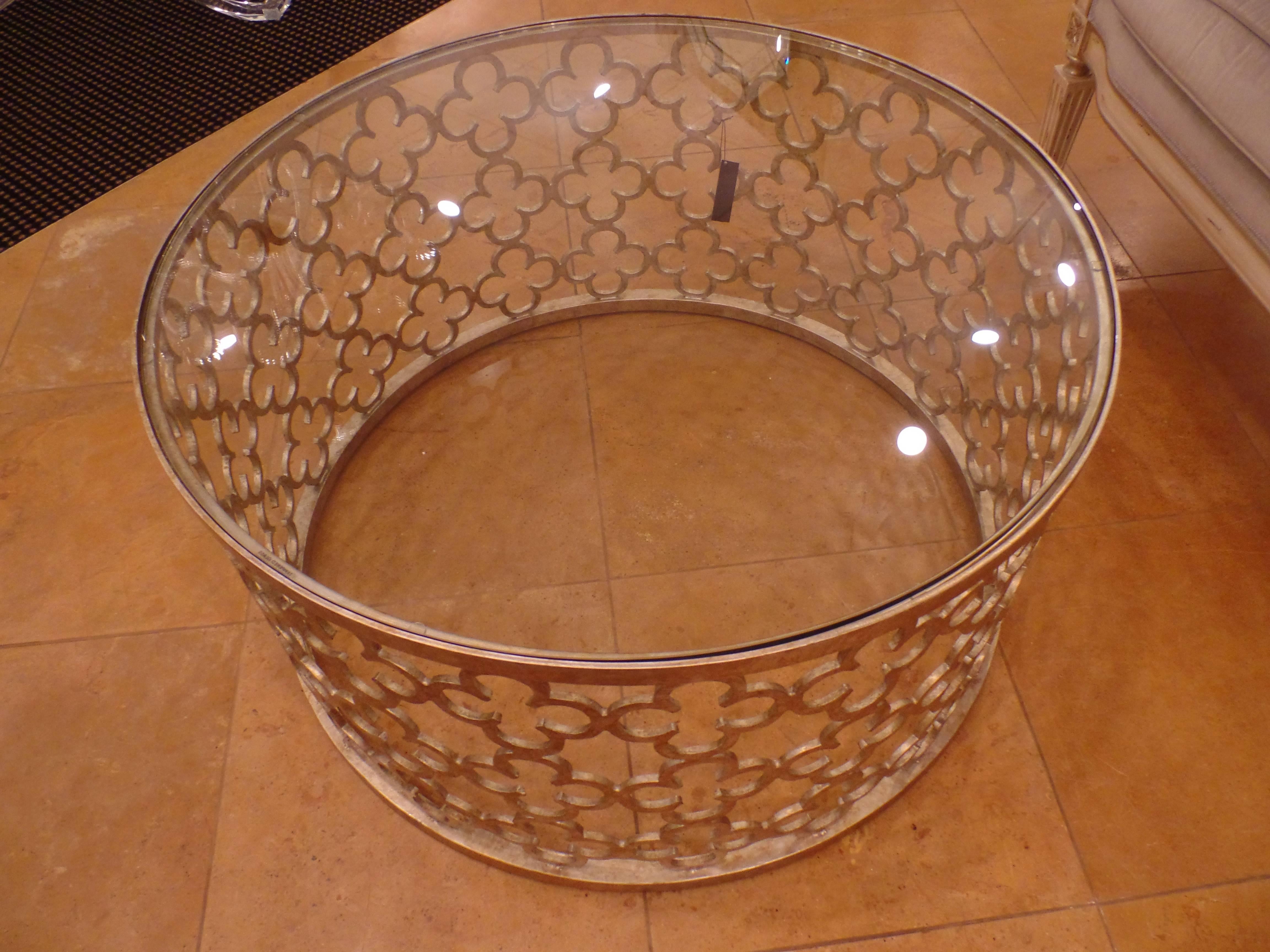 Large Round Italian Silver and Gilt Wrought Iron Coffee Table In Excellent Condition For Sale In New York, NY