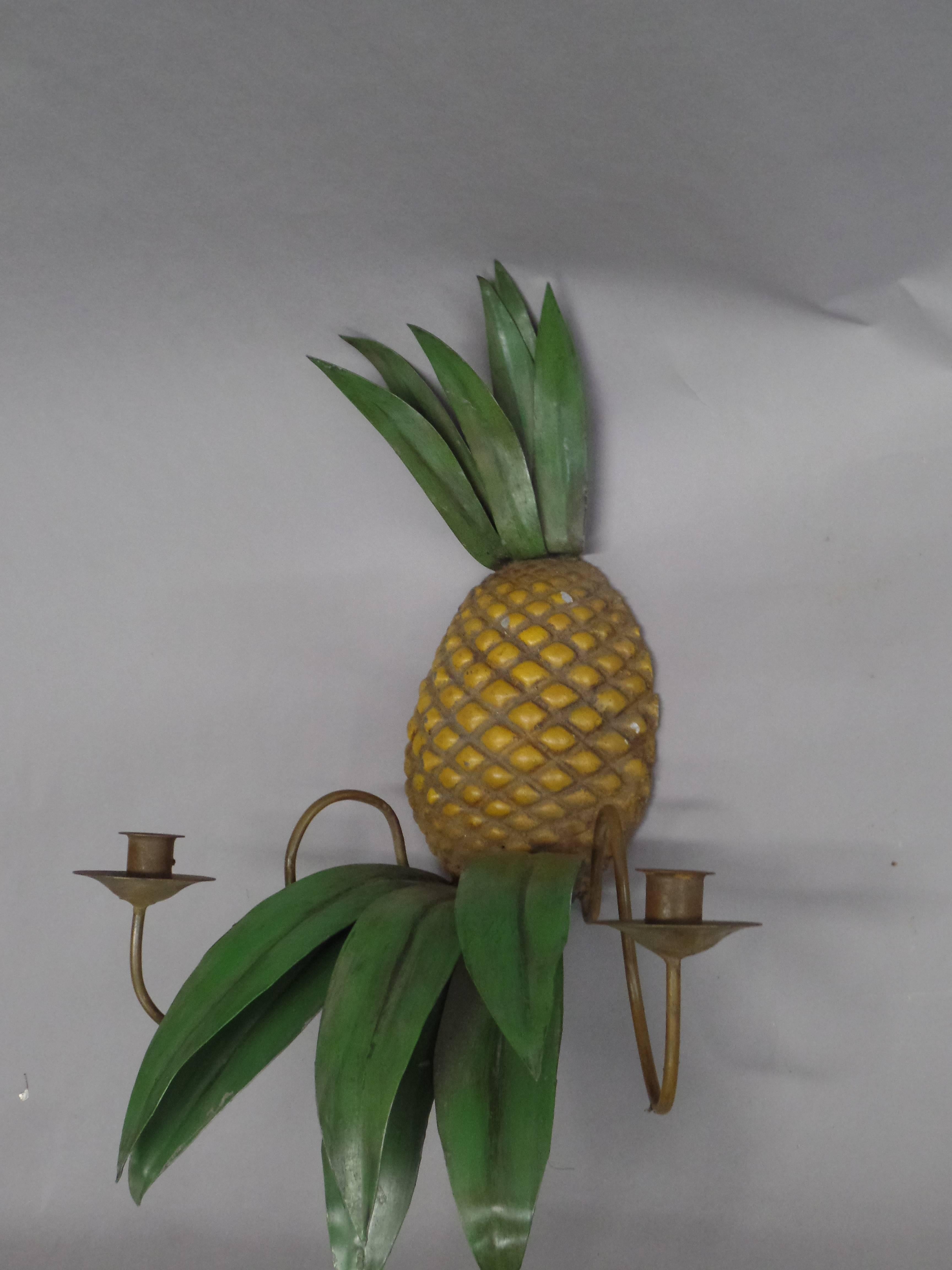 Mid-Century Modern Pair of French Mid-Century Toll Wall Sconces in the Form of Pineapples