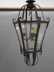 Large French Mid-Century Wrought Iron Lantern / Pendant / Chandelier, 1940