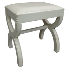 French Modern Neoclassical Bench in White Simi-Leather in style of Andre Arbus