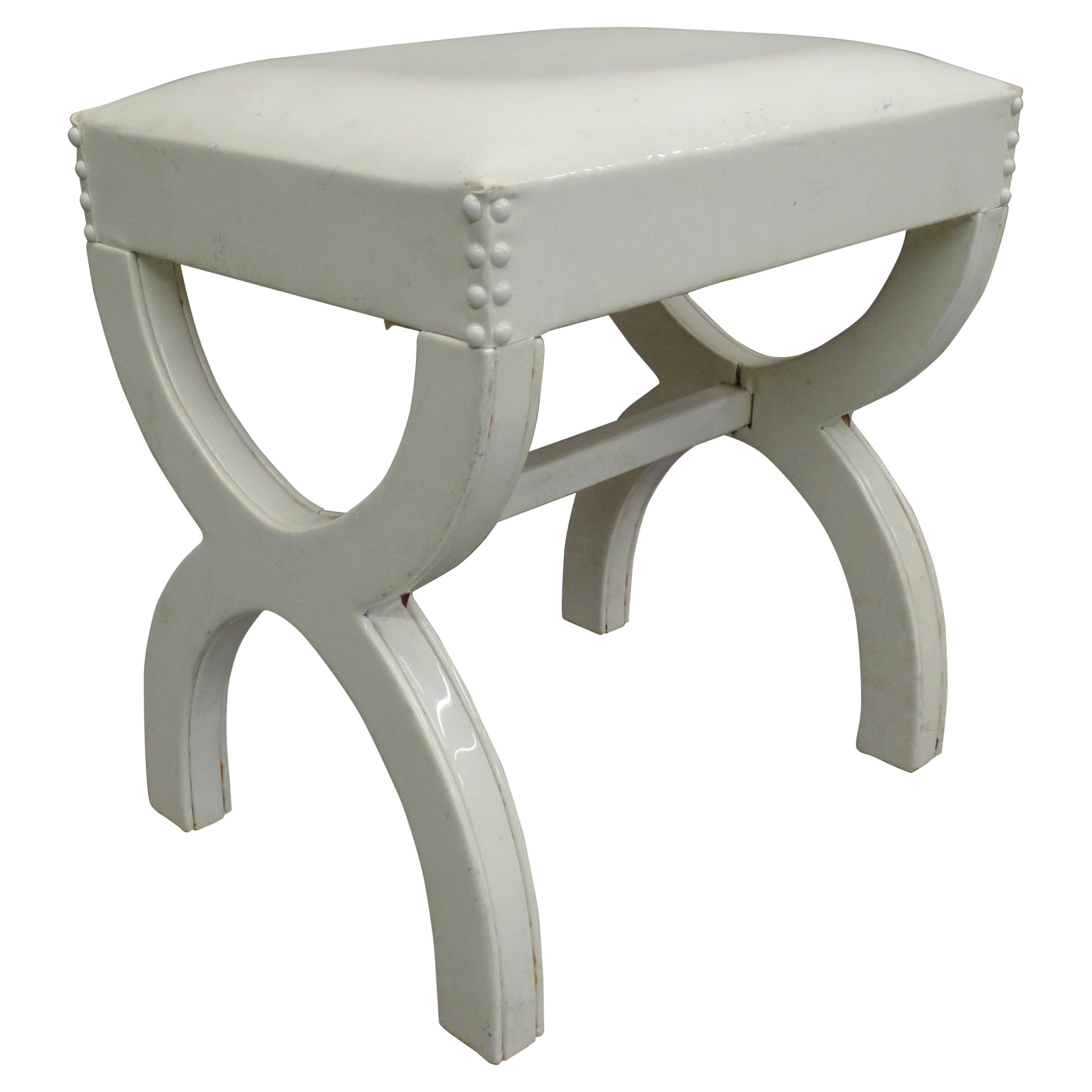 French Modern Neoclassical Bench in White Simi-Leather in style of Andre Arbus