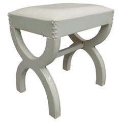 Retro French Modern Neoclassical Bench in White Simi-Leather in style of Andre Arbus