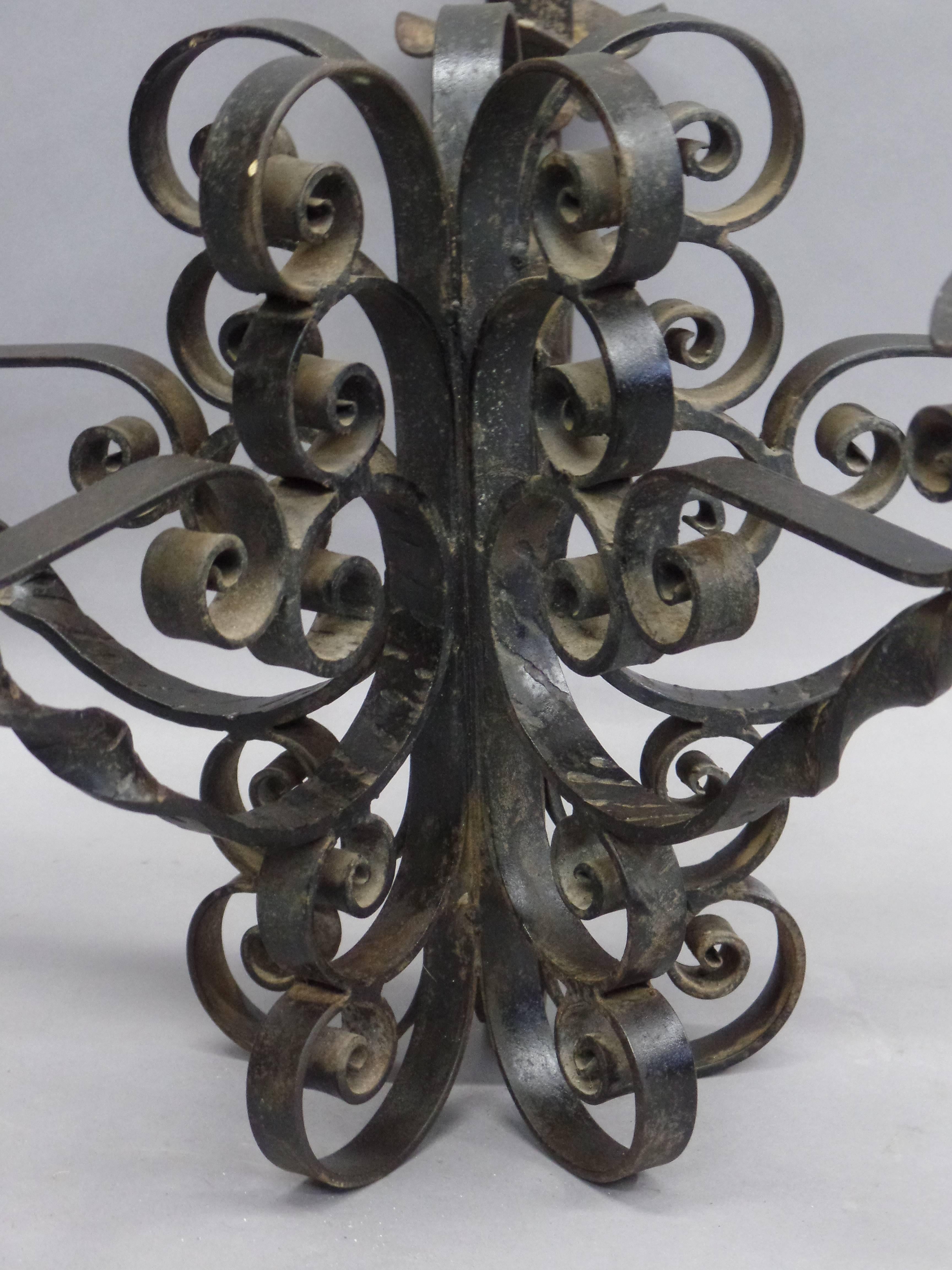 French Wrought Iron Midcentury Candelabra, Centerpiece, Chandelier In Good Condition For Sale In New York, NY