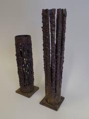 Pair of Mid-Century Modern Craftsman / Brutalist Candelabra in Bronze