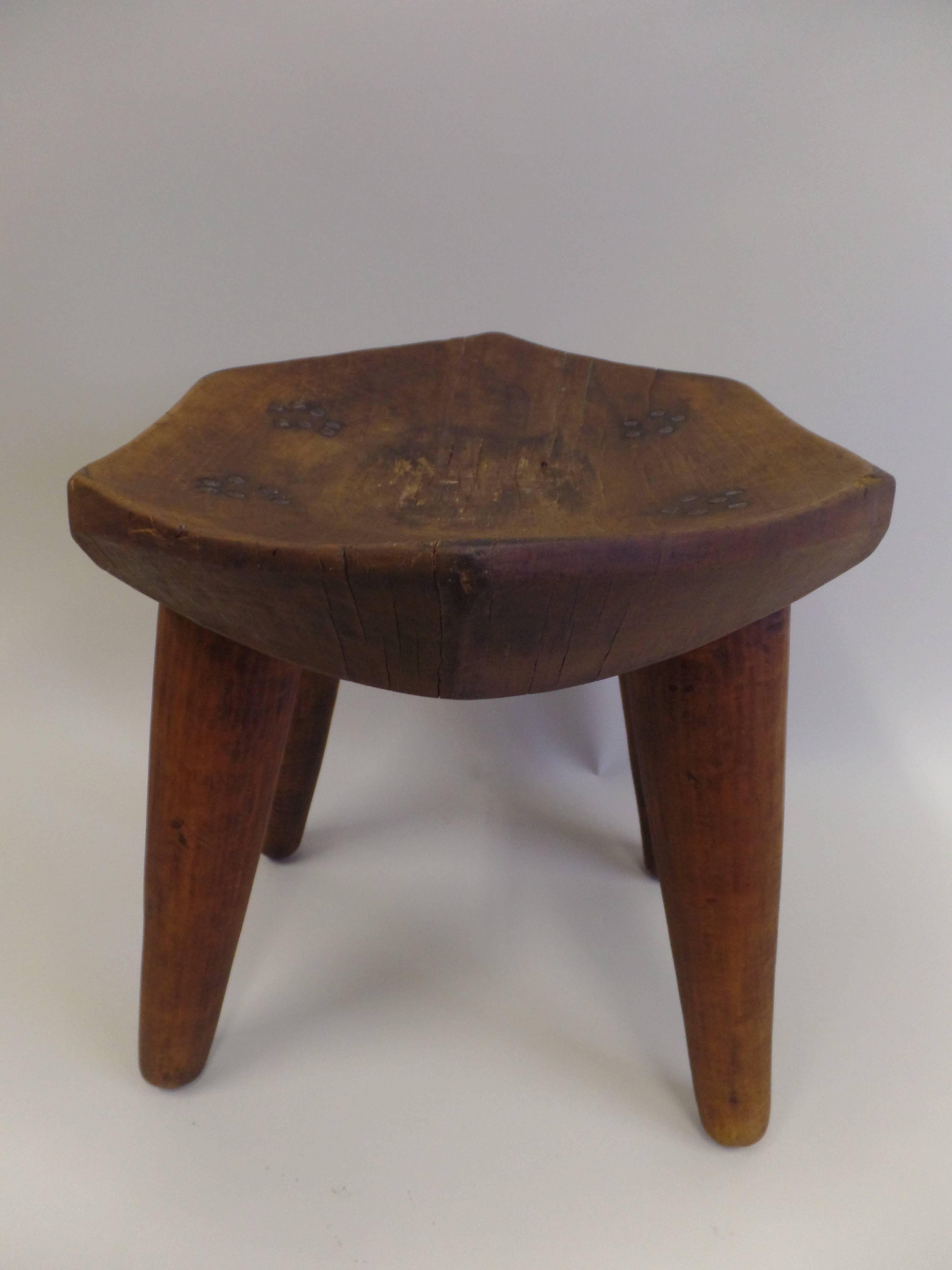 20th Century French 1930s Hand-Carved Modern Craftsman Stool