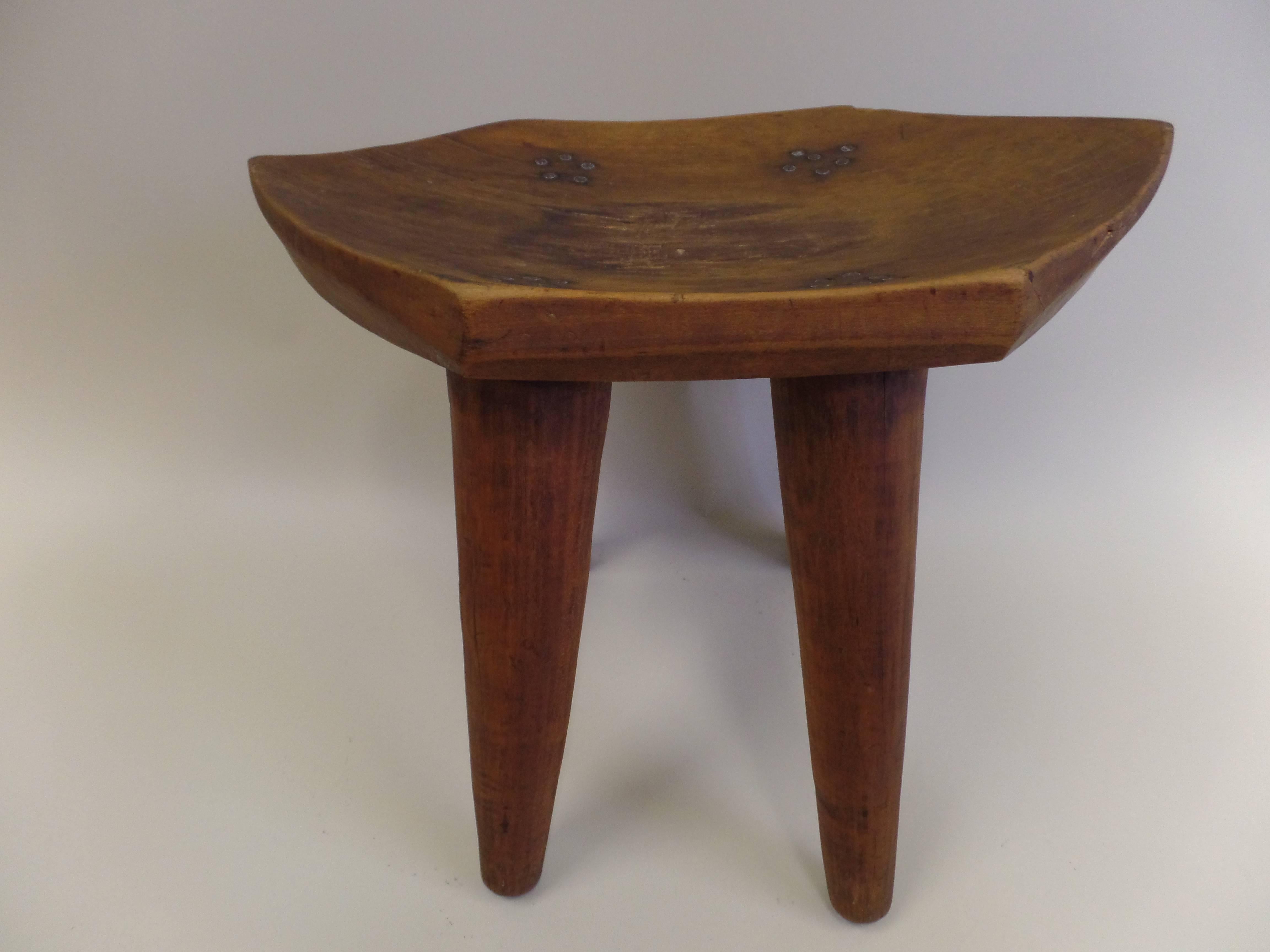 French 1930s Hand-Carved Modern Craftsman Stool 2