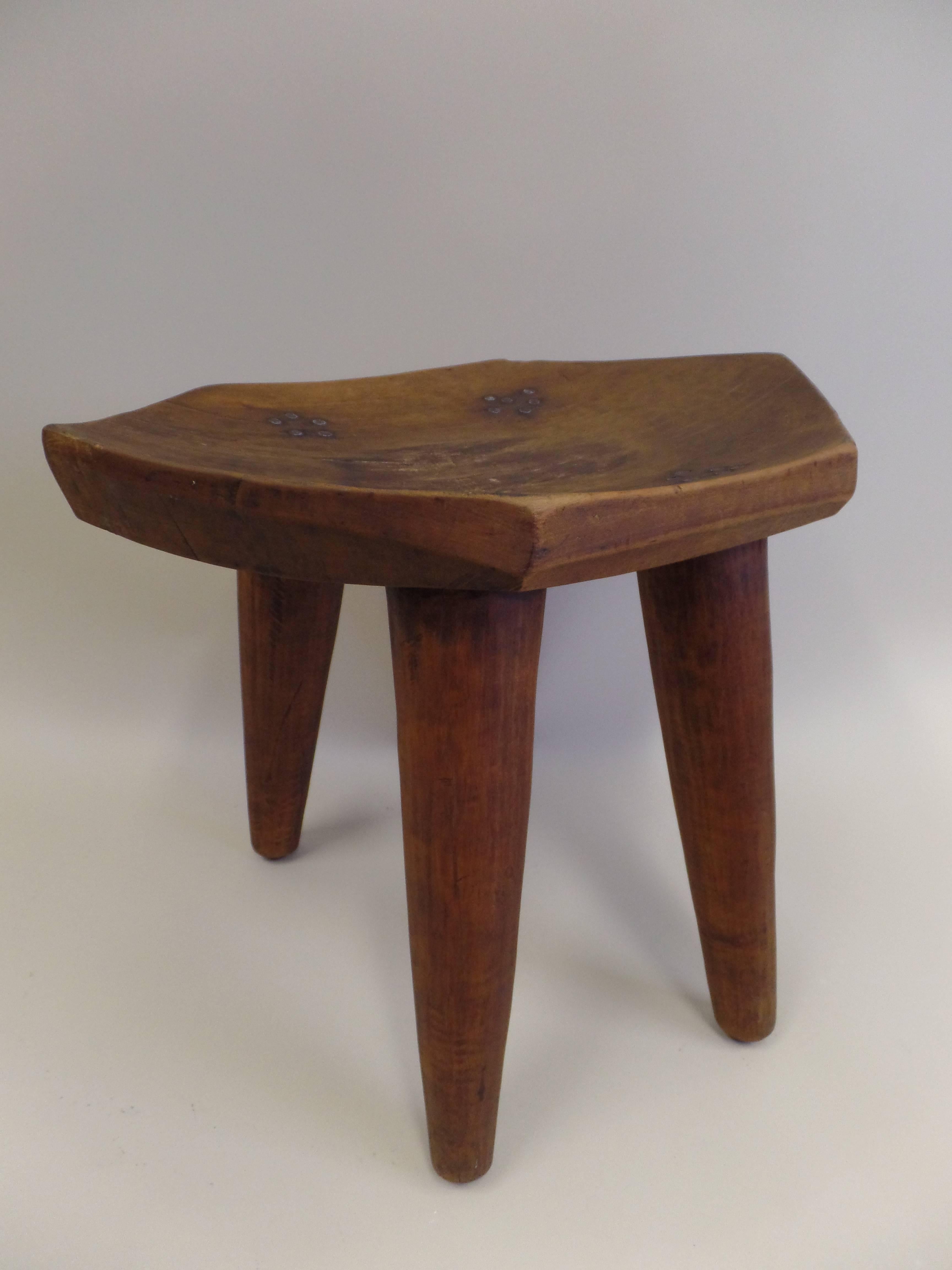 French 1930s Hand-Carved Modern Craftsman Stool 4