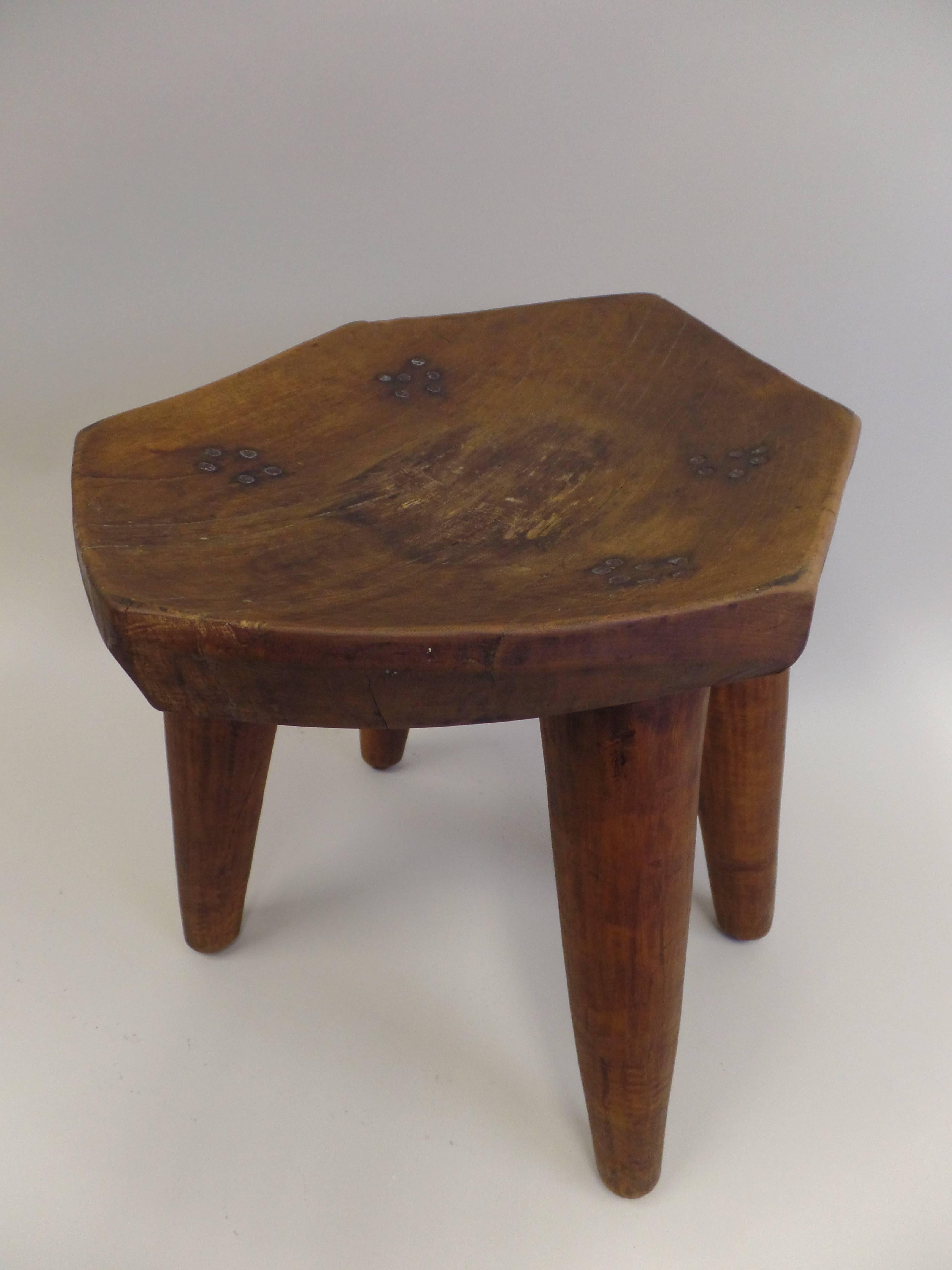 French 1930s Hand-Carved Modern Craftsman Stool 5