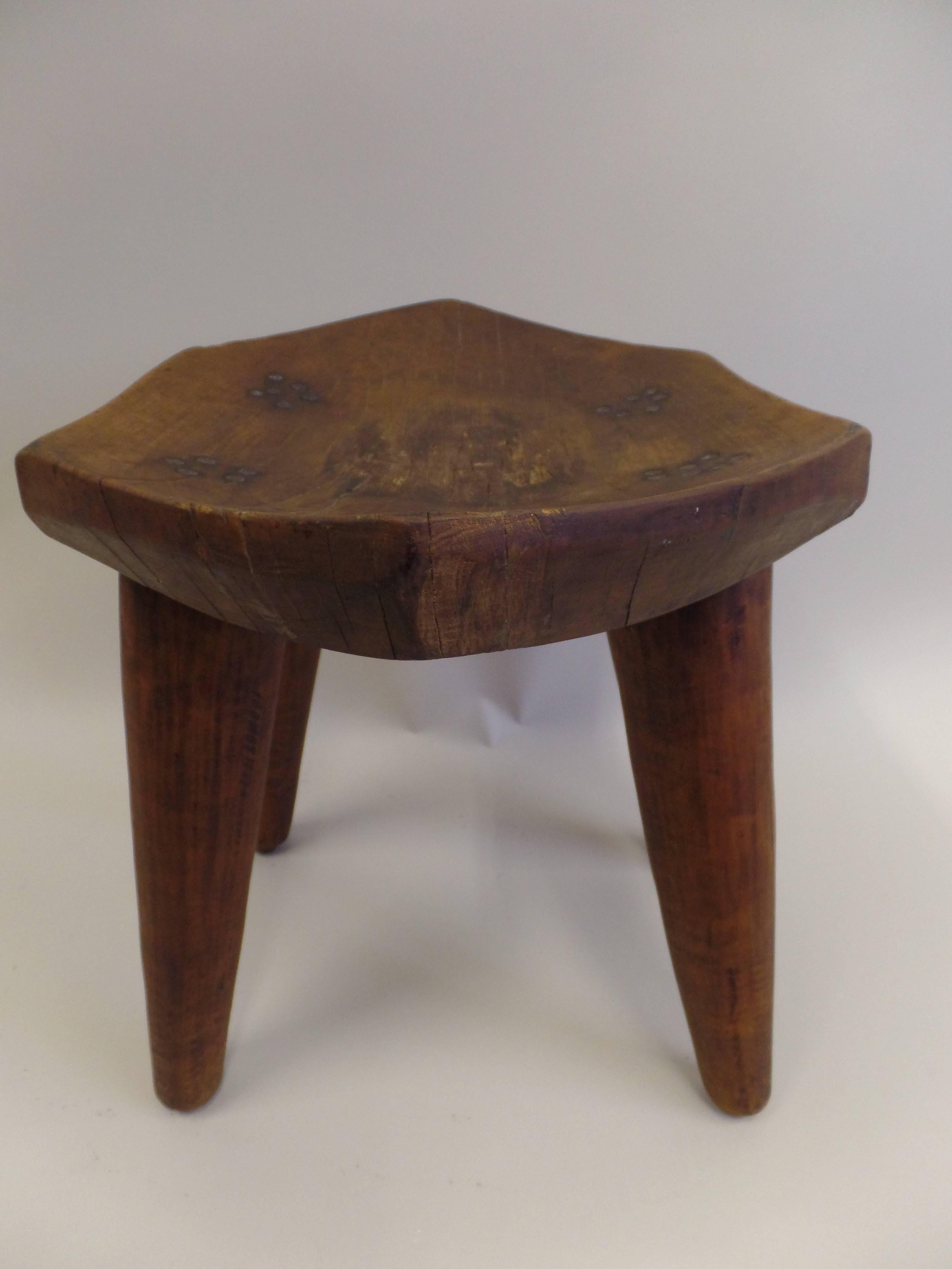 French 1930s Hand-Carved Modern Craftsman Stool In Good Condition In New York, NY