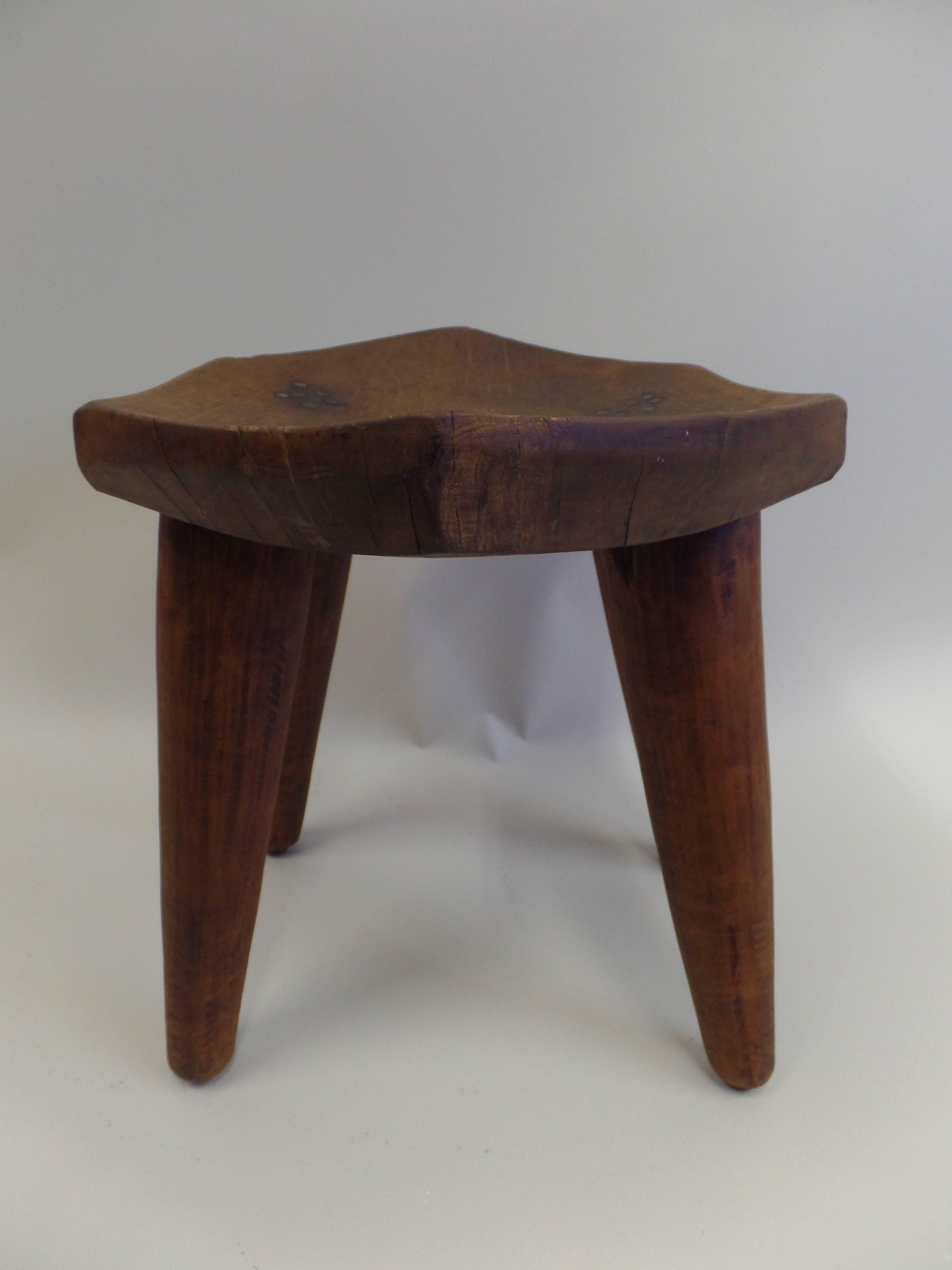 Mid-Century Modern French 1930s Hand-Carved Modern Craftsman Stool