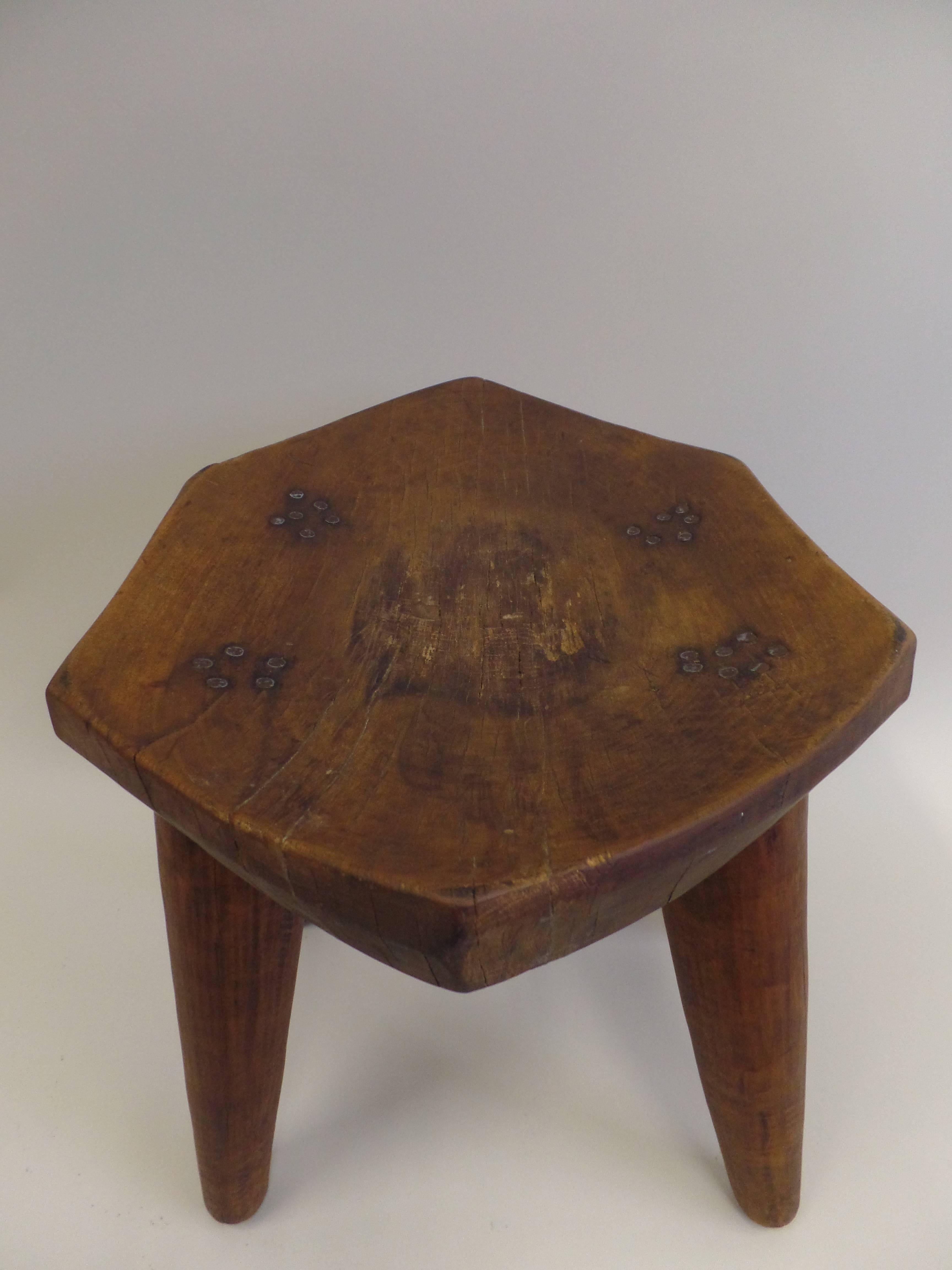 French 1930s Hand-Carved Modern Craftsman Stool 1