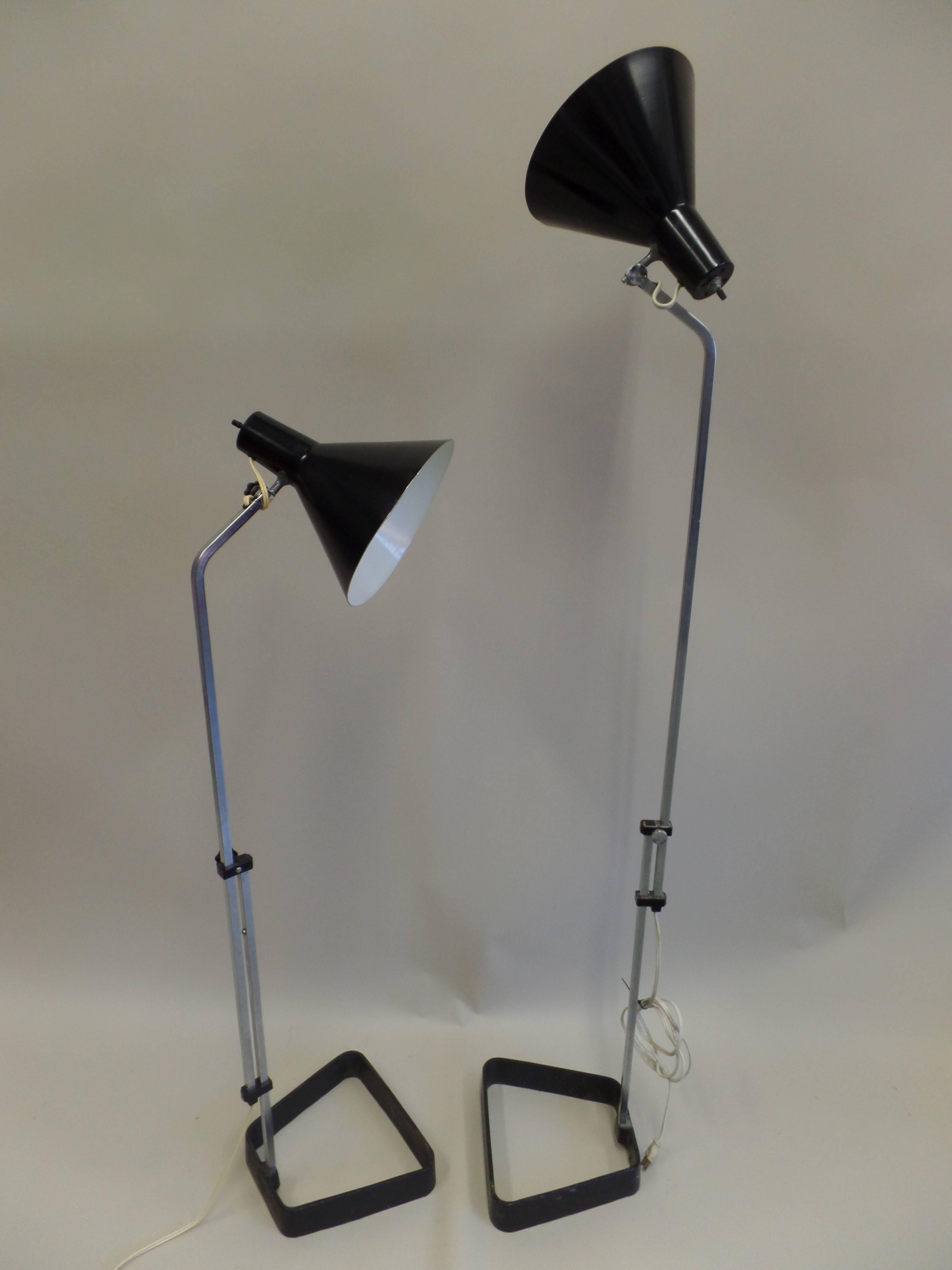 20th Century Pair of Scandinavian Mid-Century Modern Height Adjustable Floor Lamps