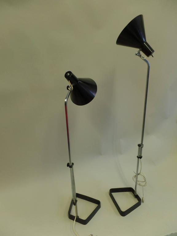 Pair of Scandinavian Mid-Century Modern Height Adjustable Floor Lamps In Good Condition For Sale In New York, NY