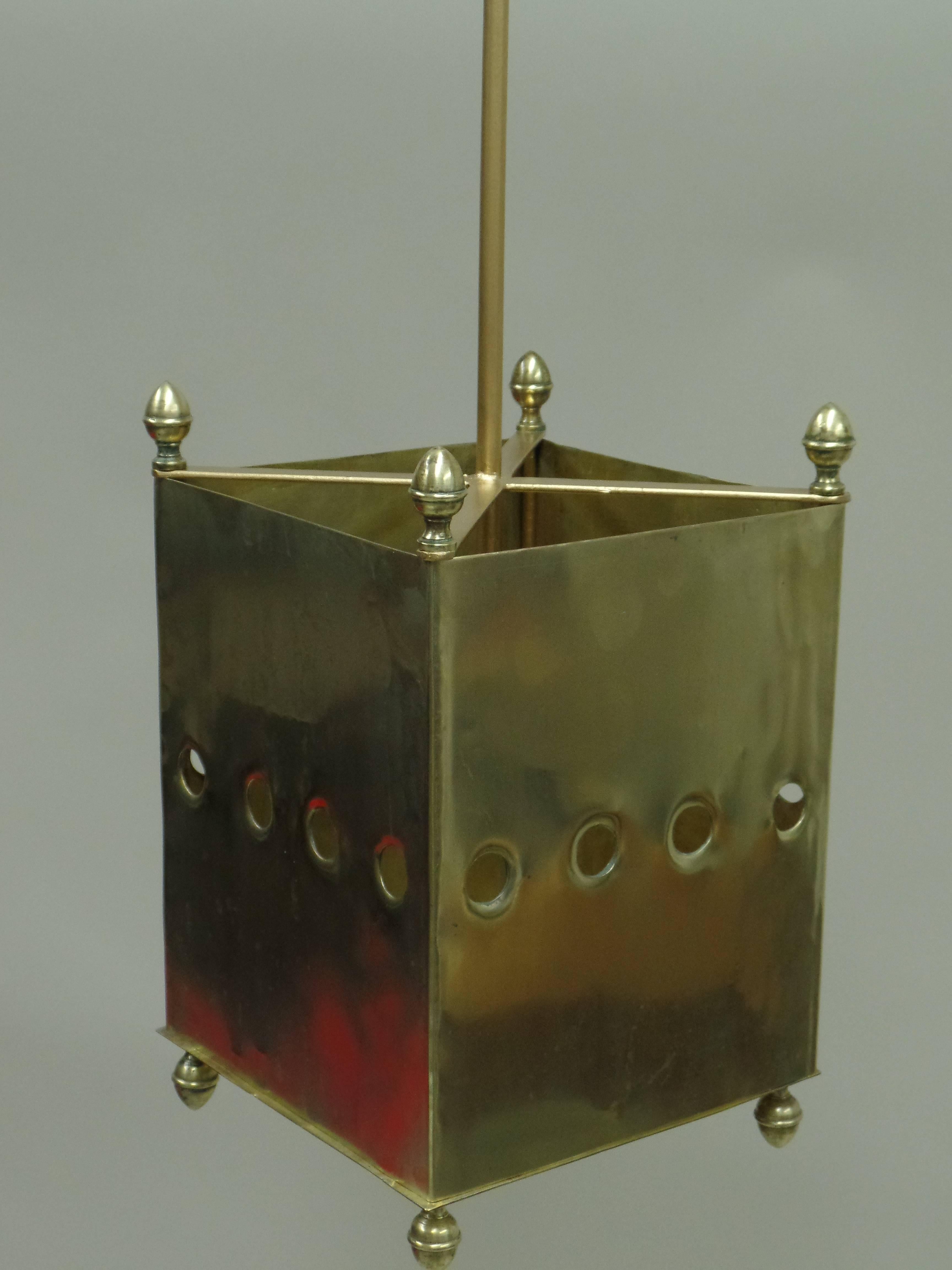 Two French Mid-Century Modern Neoclassic Brass Pendants/ Lanterns, Maison Baguès For Sale 1