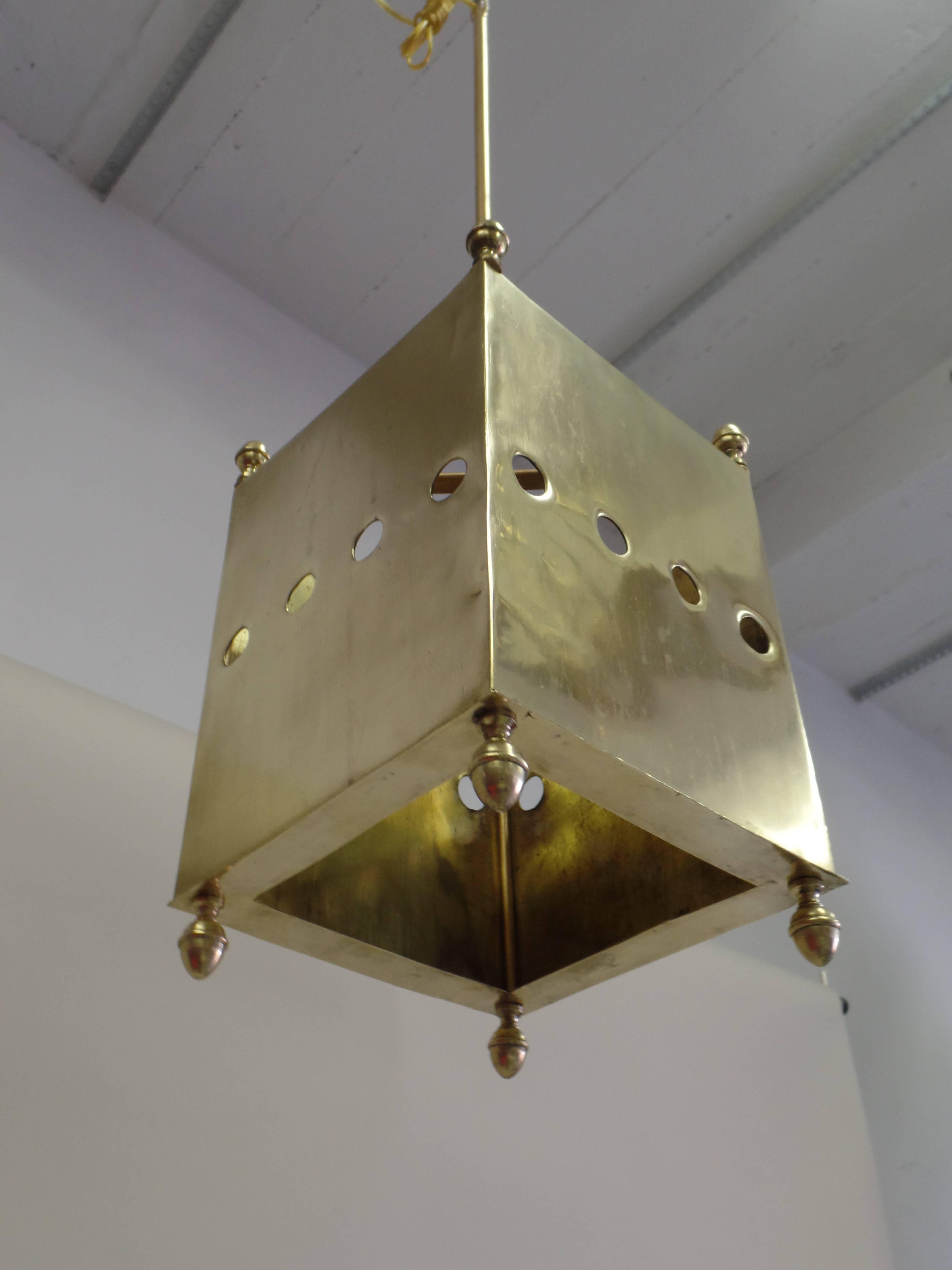 Two French Mid-Century Modern Neoclassic Brass Pendants/ Lanterns, Maison Baguès In Excellent Condition For Sale In New York, NY