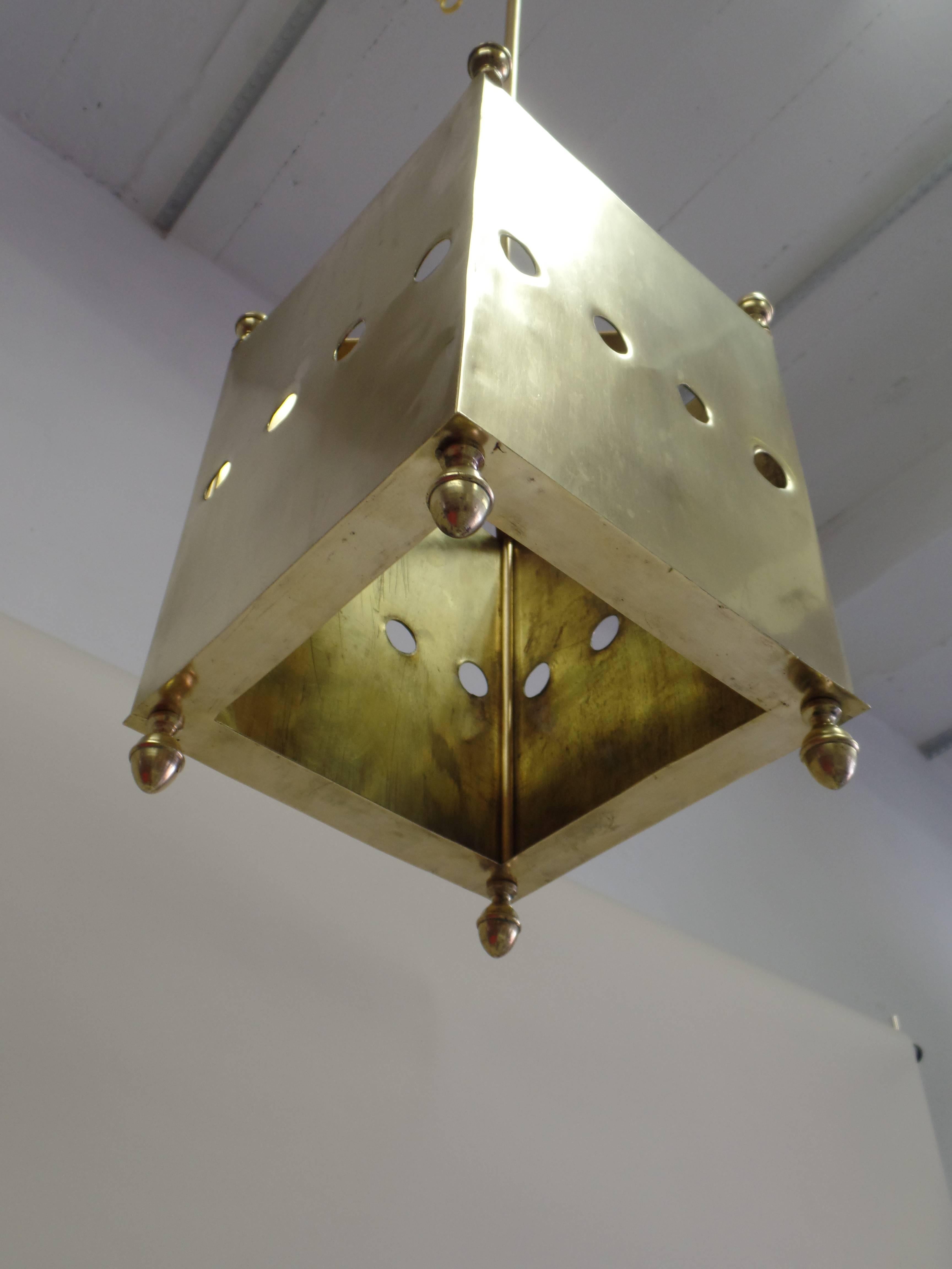 Mid-20th Century Two French Mid-Century Modern Neoclassic Brass Pendants/ Lanterns, Maison Baguès For Sale