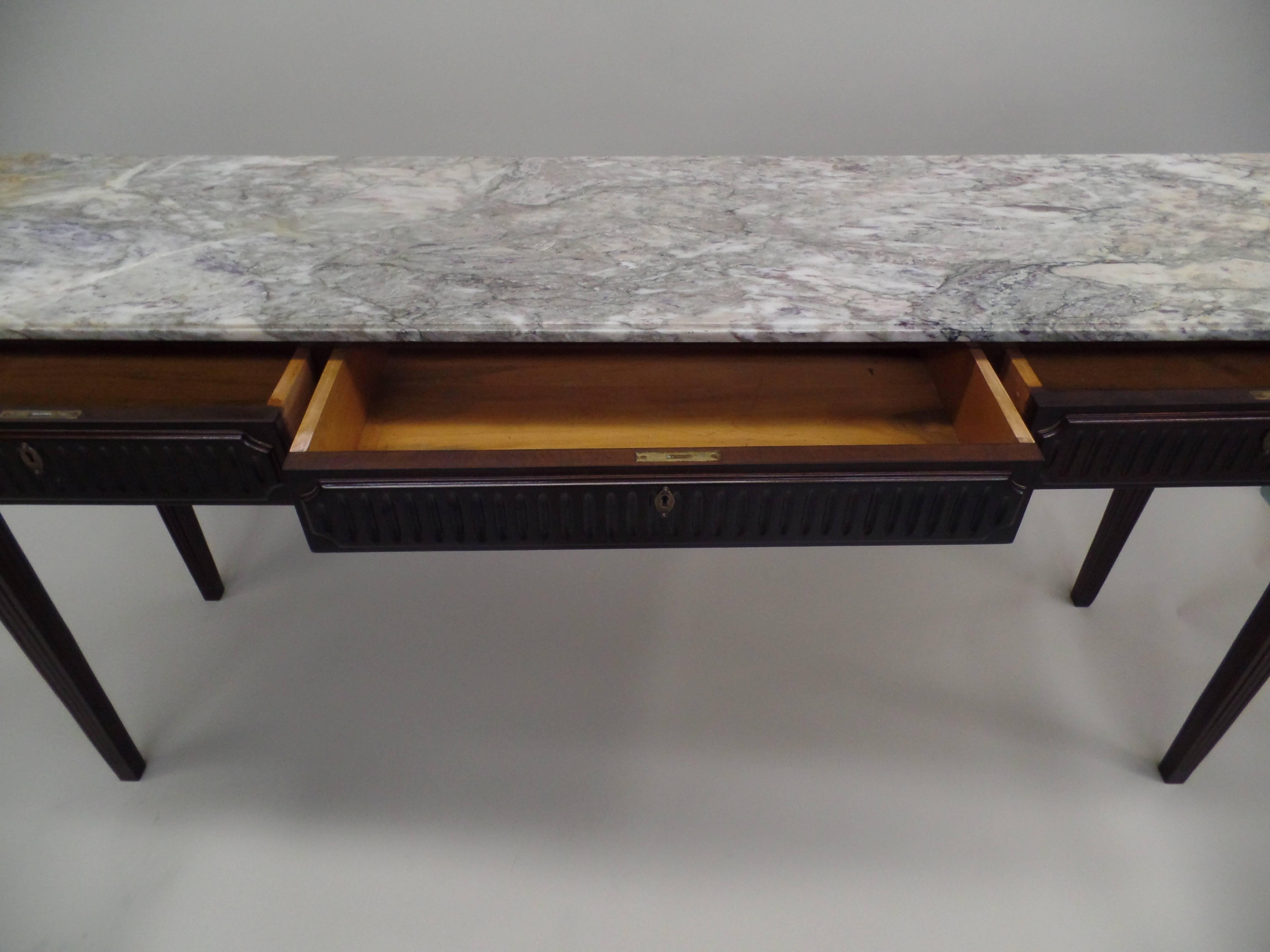 Large Italian Mid-Century Modern Wood & Marble Console Table, Paolo Buffa In Good Condition In New York, NY