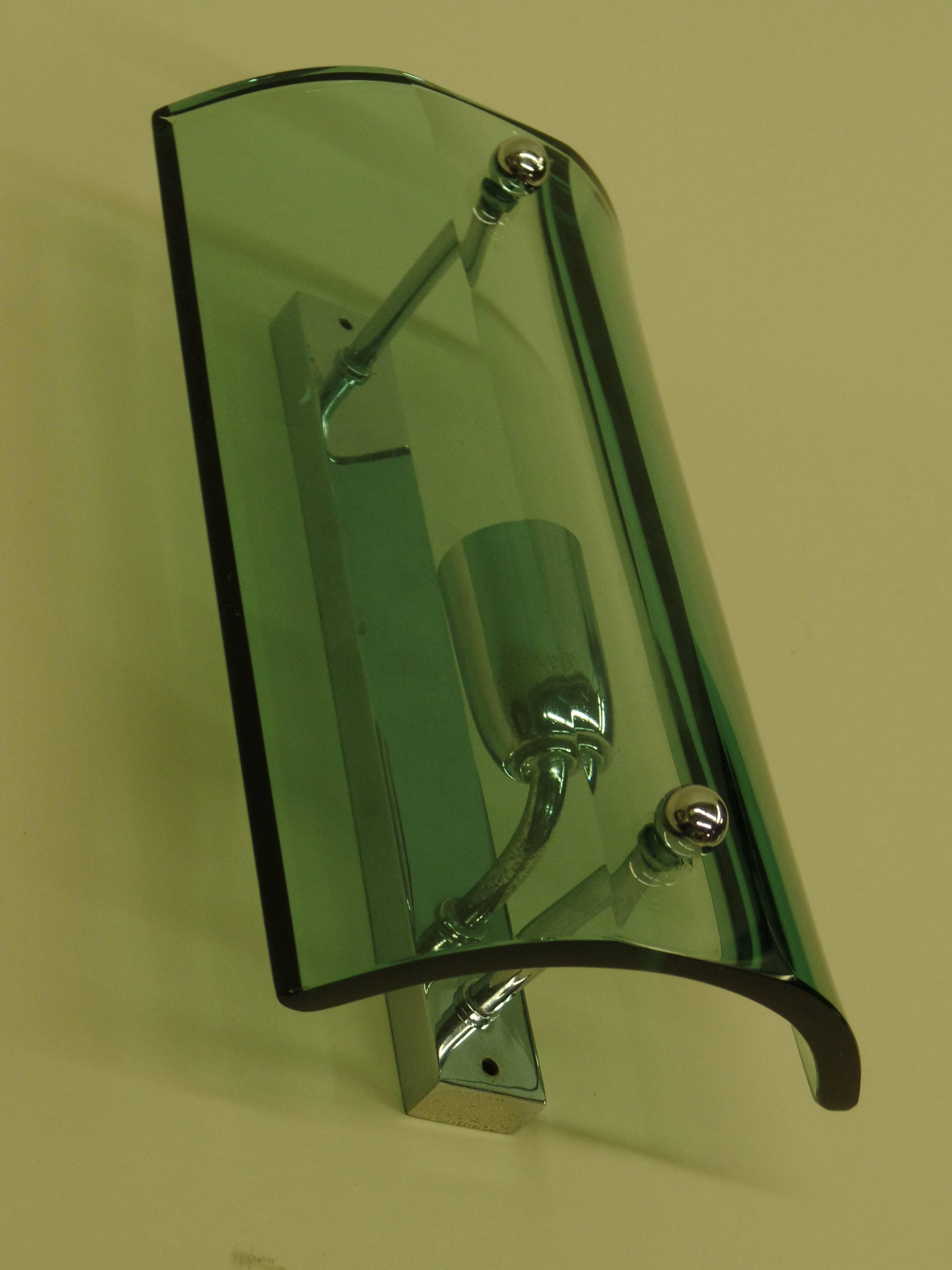 Pair of Italian Mid-Century Modern Green Glass Sconces 1