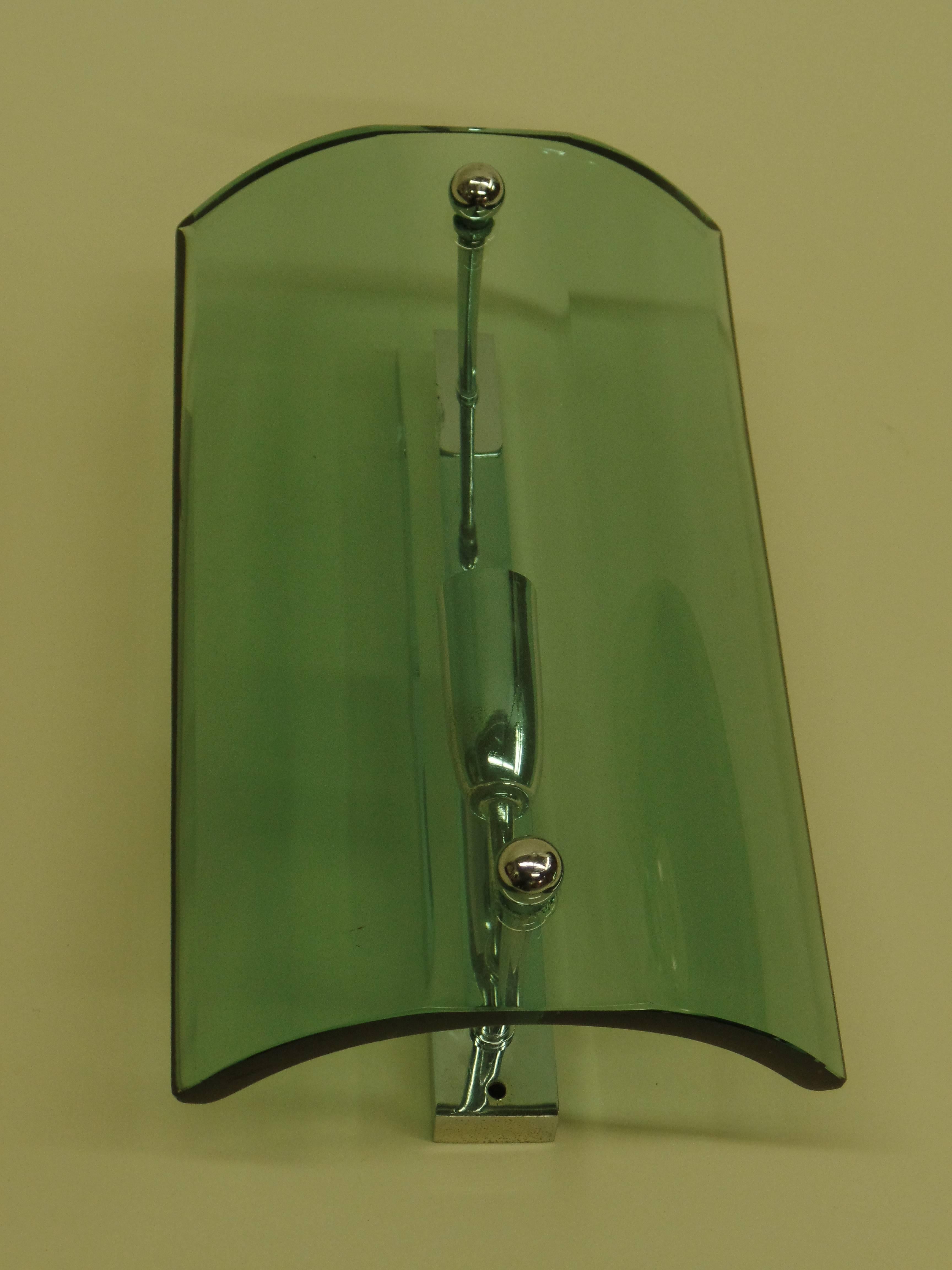 Pair of Italian Mid-Century Modern Green Glass Sconces 2