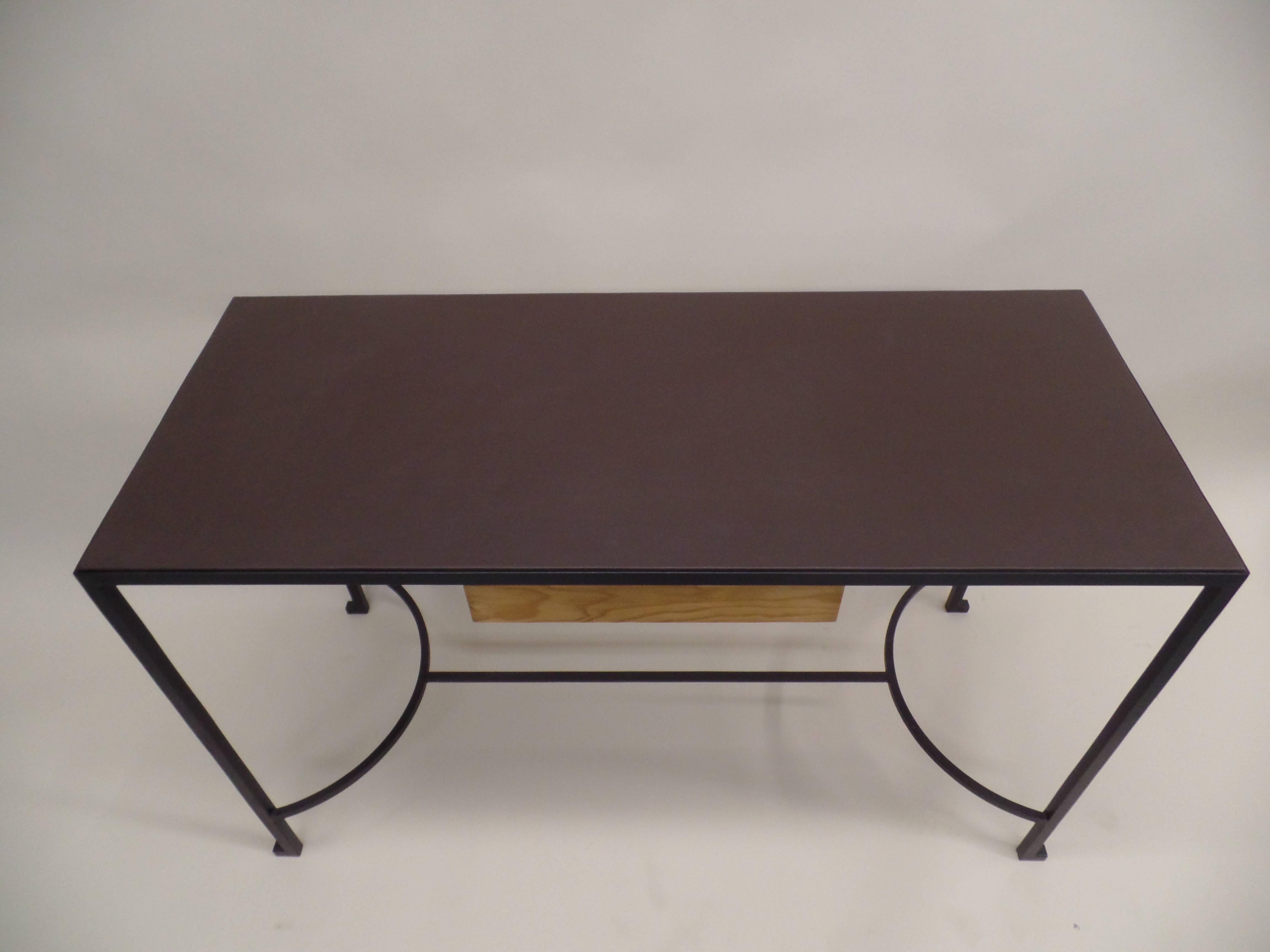 20th Century French Mid-Century Modern Iron & Leather Desk / Console Attr. Marc Duplantier